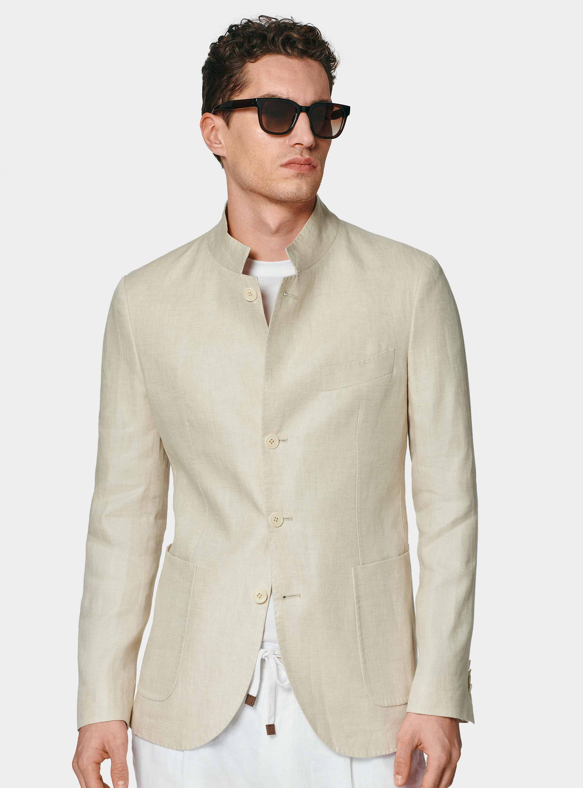 Veste cor&eacute;enne en lin pur &agrave; chevrons, &Atilde; CRU