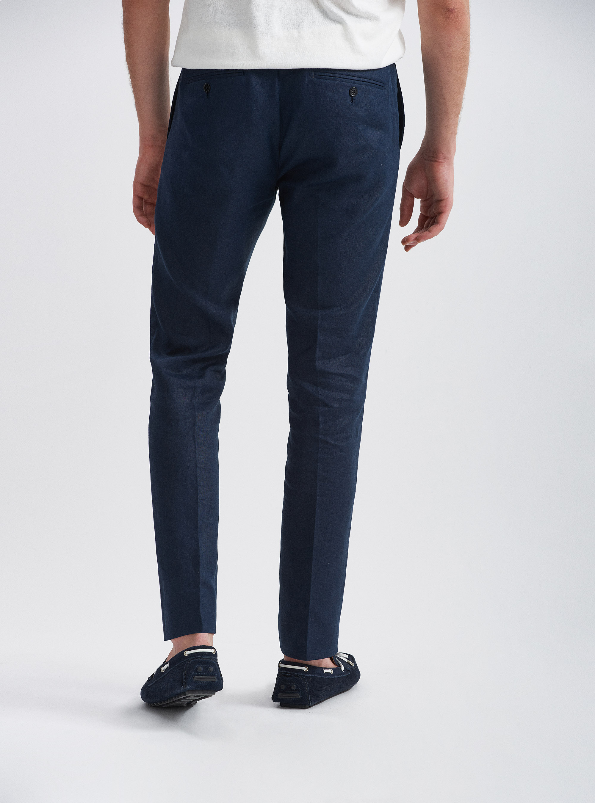 Pantaloni per abito in puro lino, BLU NAVY