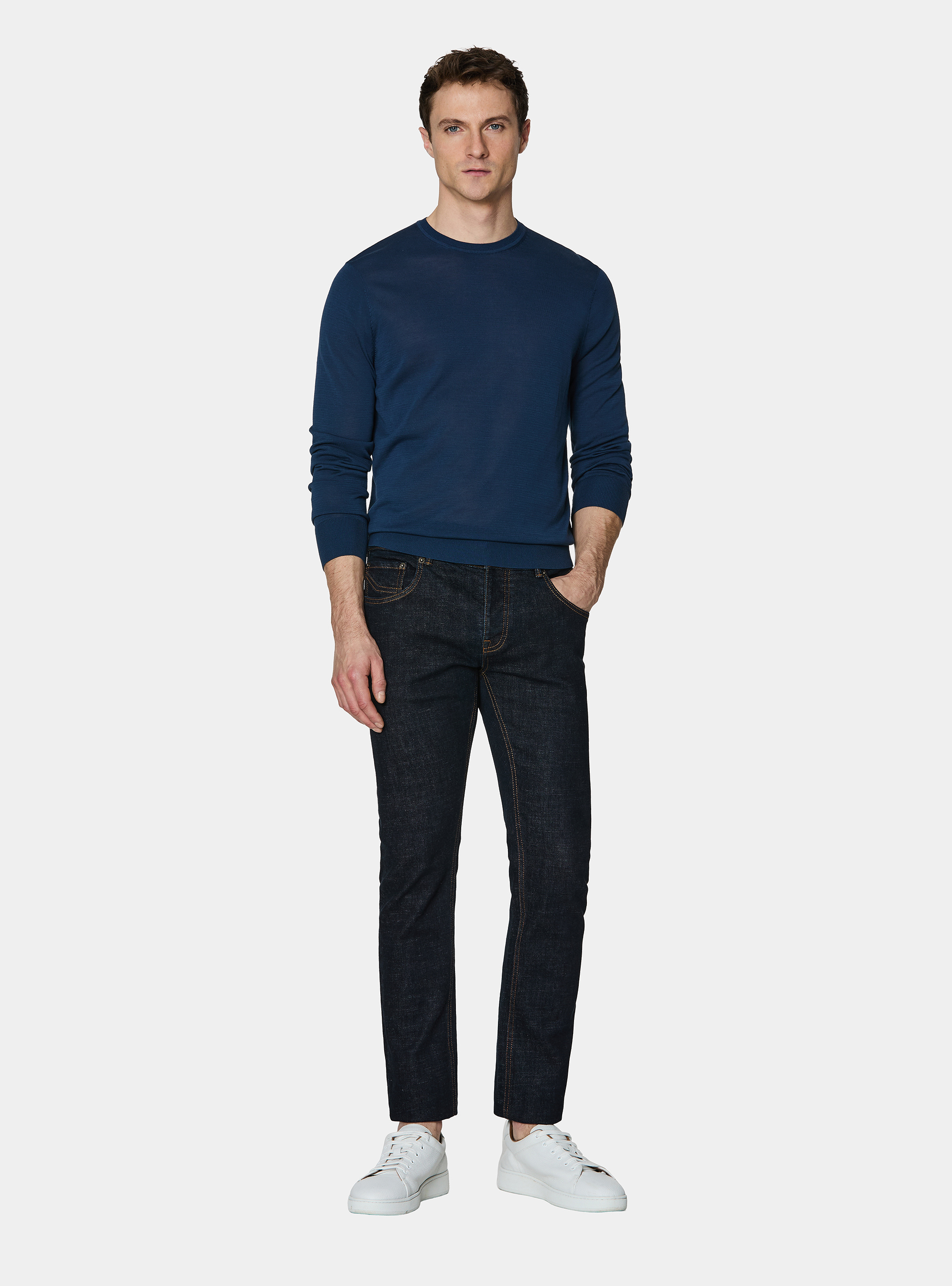 Cotton and silk crew neck sweater, INK