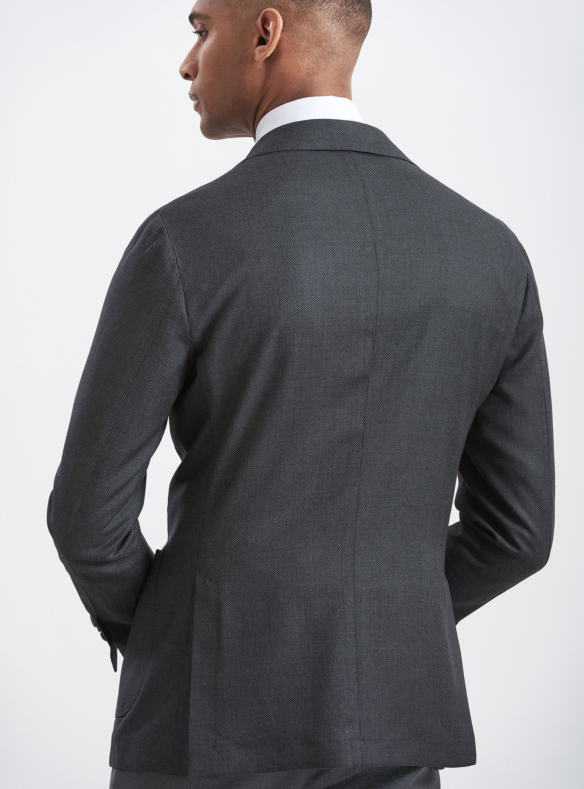 Suit blazer in 110's superfine partridge eye wool, ASPHALT GREY