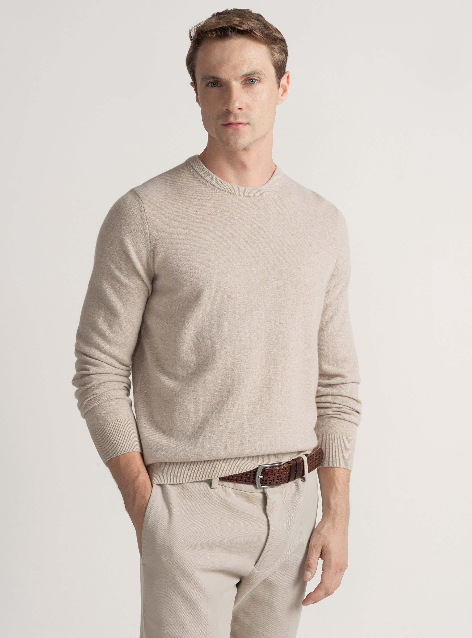 Cashmere crew-neck sweater, ECRU