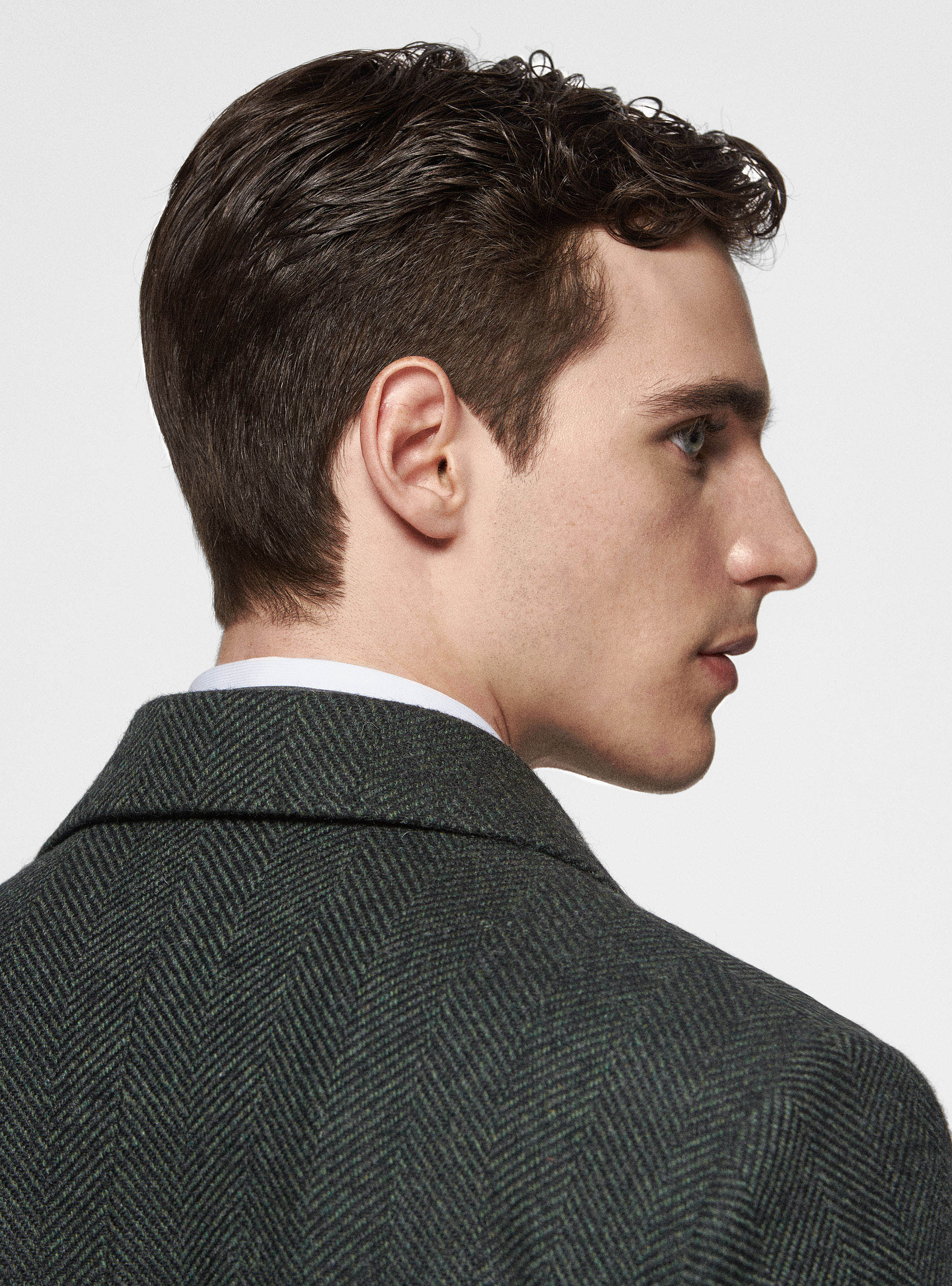 Cappotto doppiopetto in misto lana spigata, VERDE