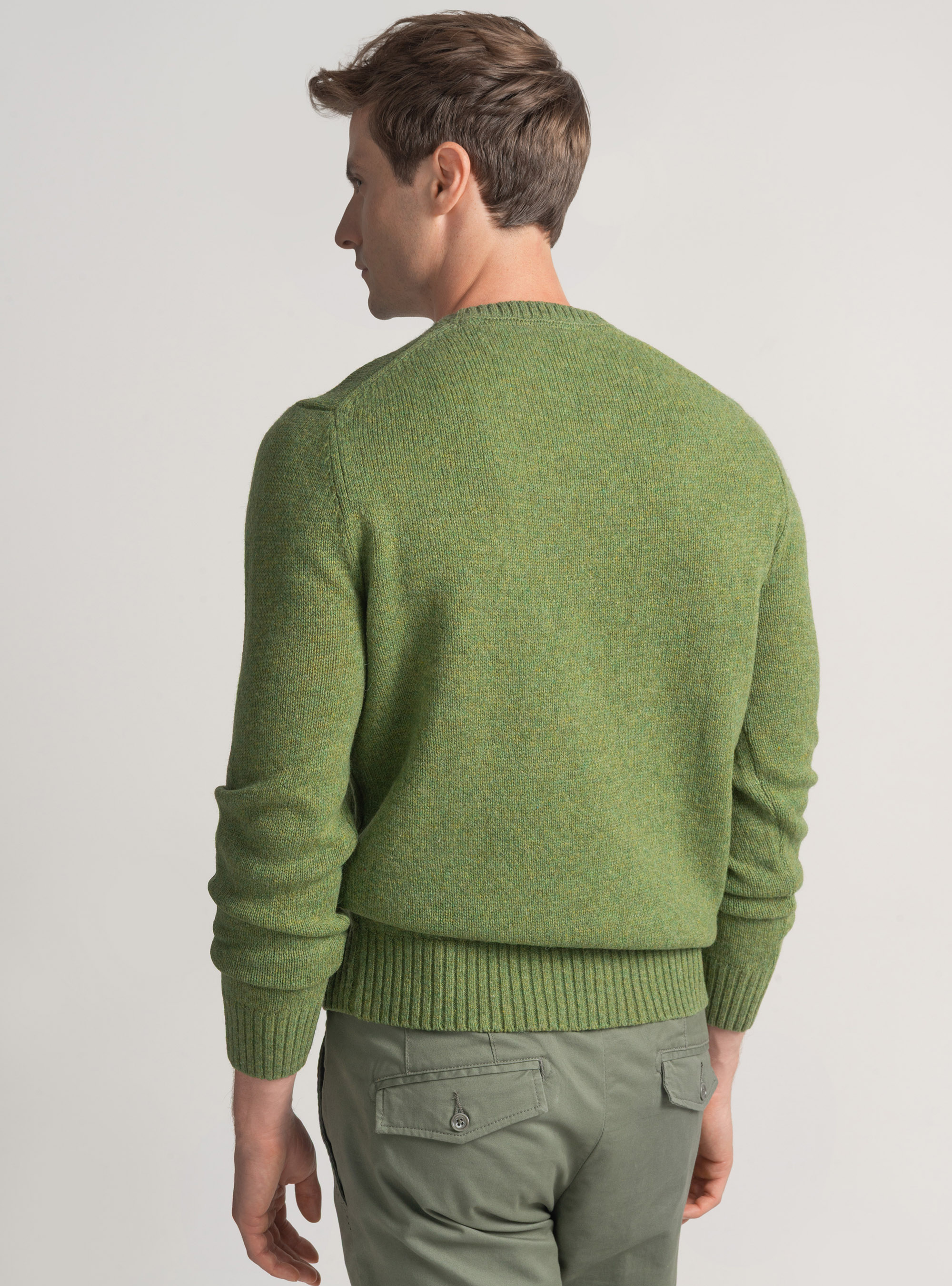 Shetland wool crew-neck sweater, OLIVE