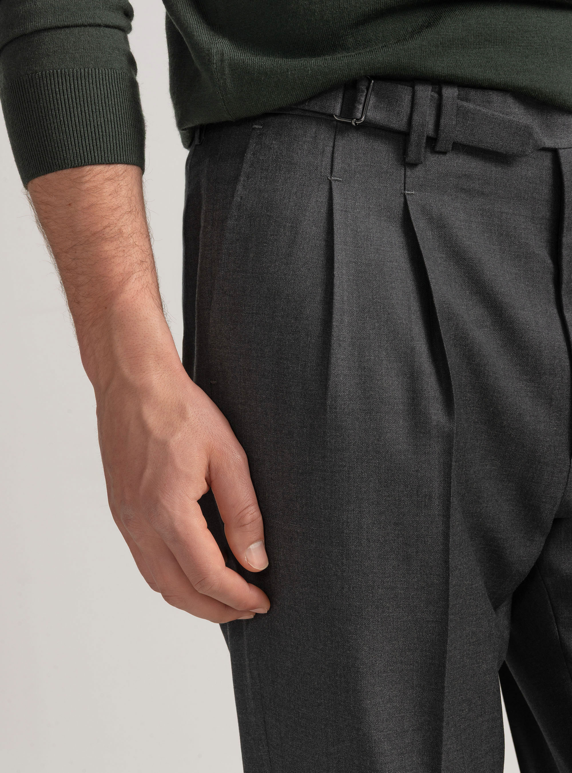 Pantaloni con pince in lana Vitale Barberis Canonico, ASFALTO
