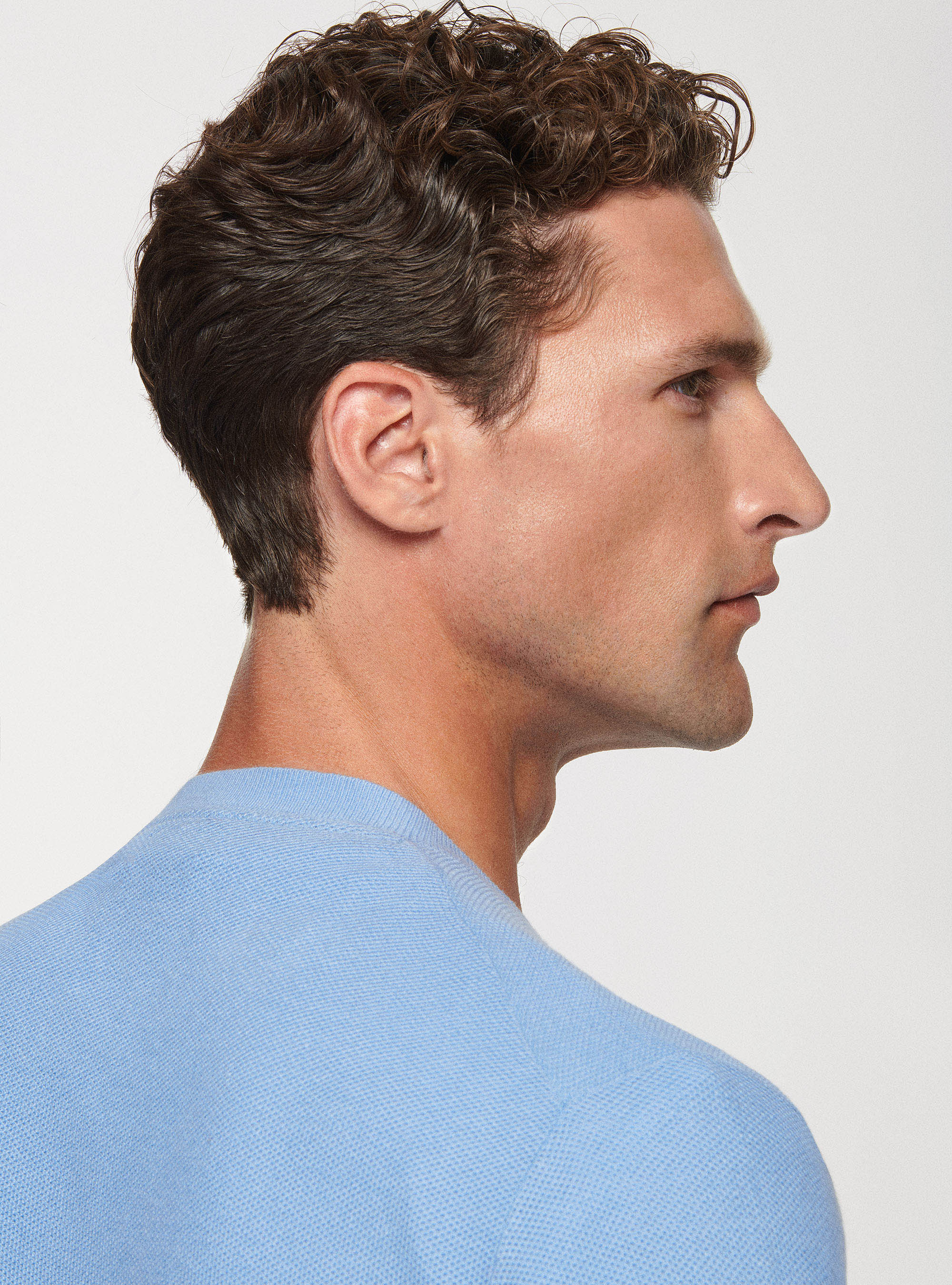 Maglia punto riso in cotone cashmere, AZZURRO