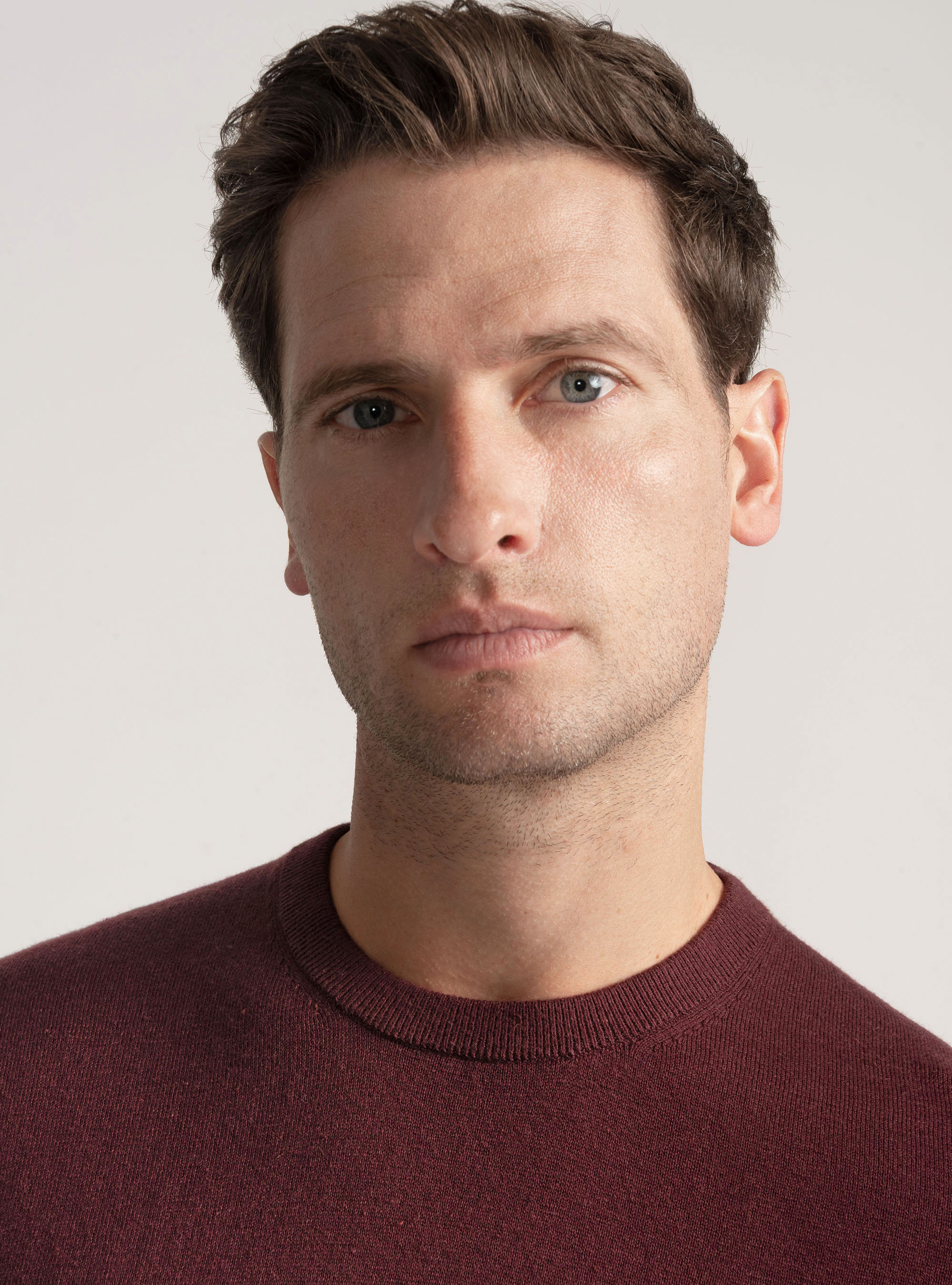 Crew-neck sweater in cotton silk and cashmere, BORDEAUX