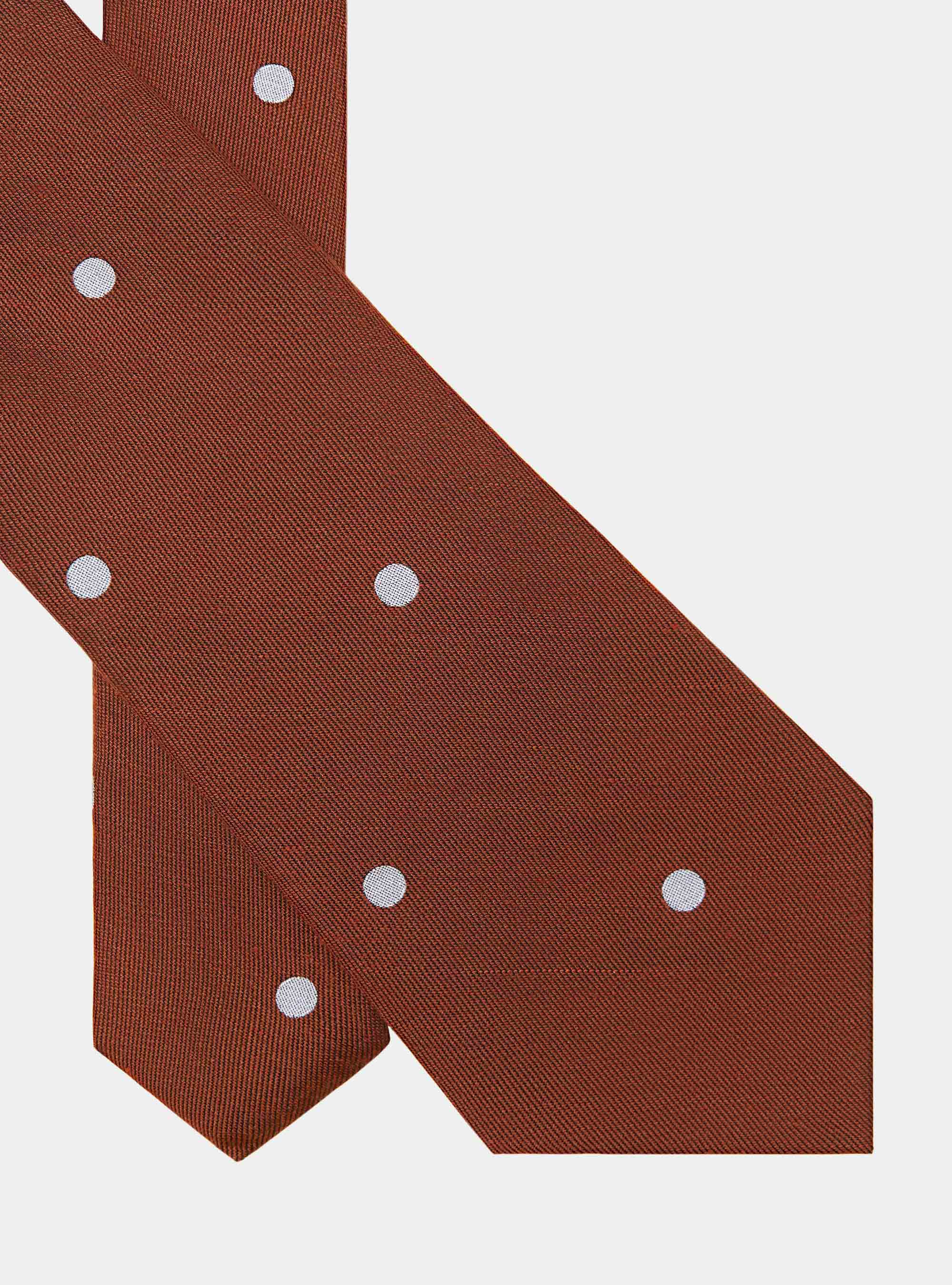 Cravate Macro en soie et lin à pois, TERRE CUITE