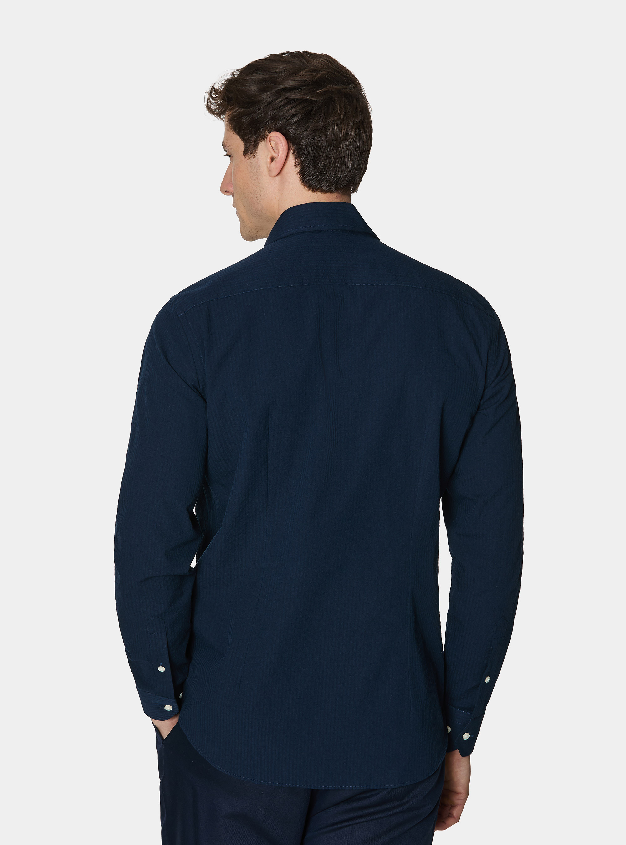 Camicia in cotone seersucker, BLU NAVY