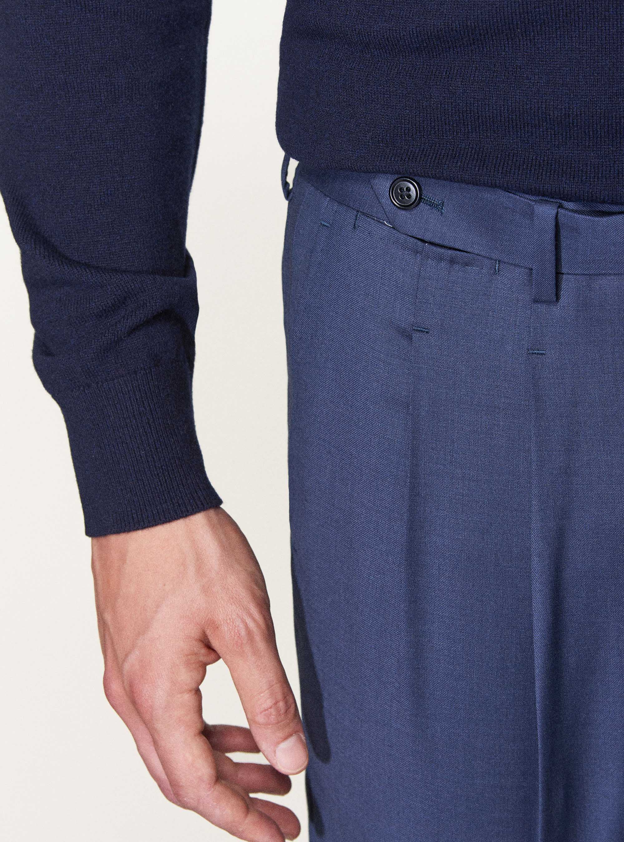 Pantaloni doppia pince in pura lana superfine 120's, INCHIOSTRO