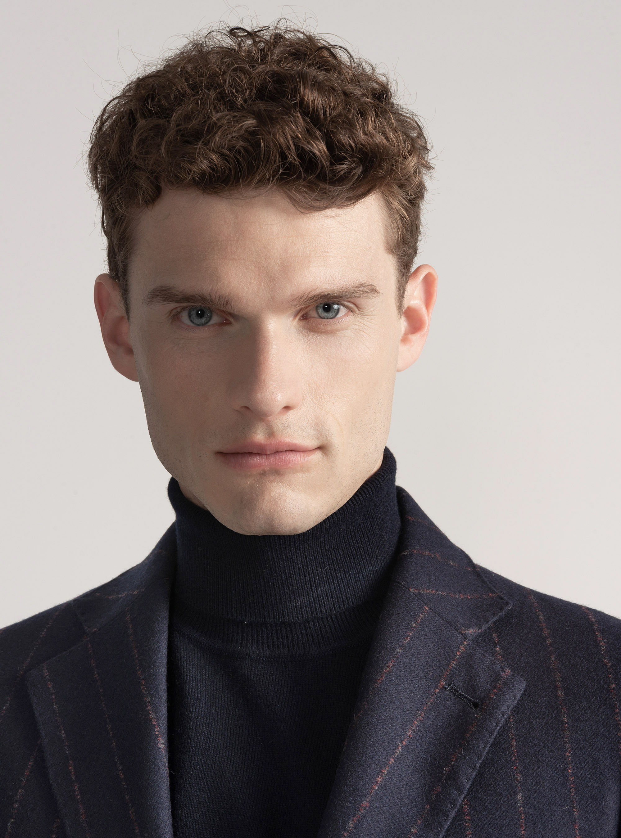 Americana de traje de raya diplomática de lana de cachemira, AZUL MARINO