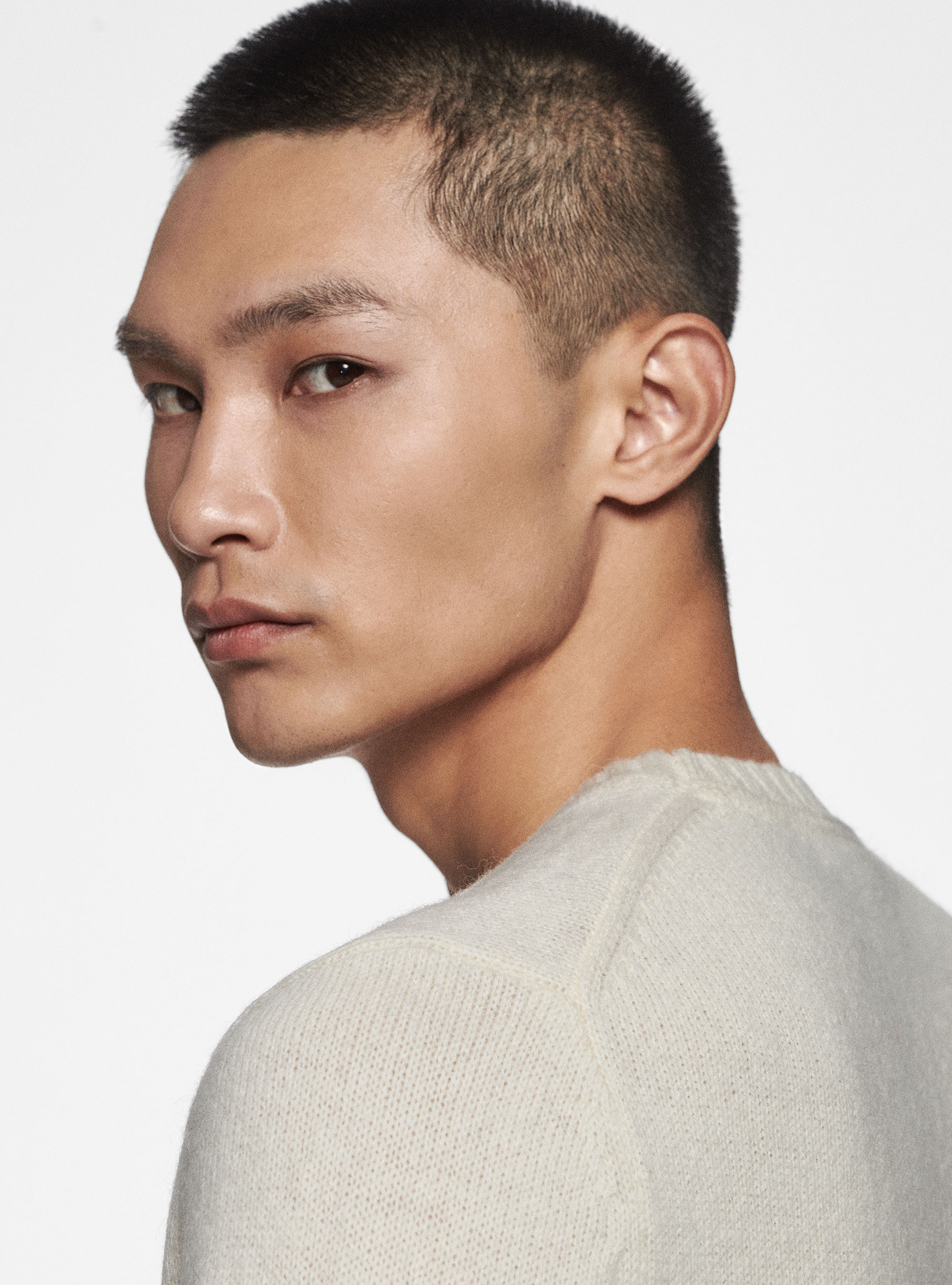 Maglia girocollo in lana shetland, BIANCO