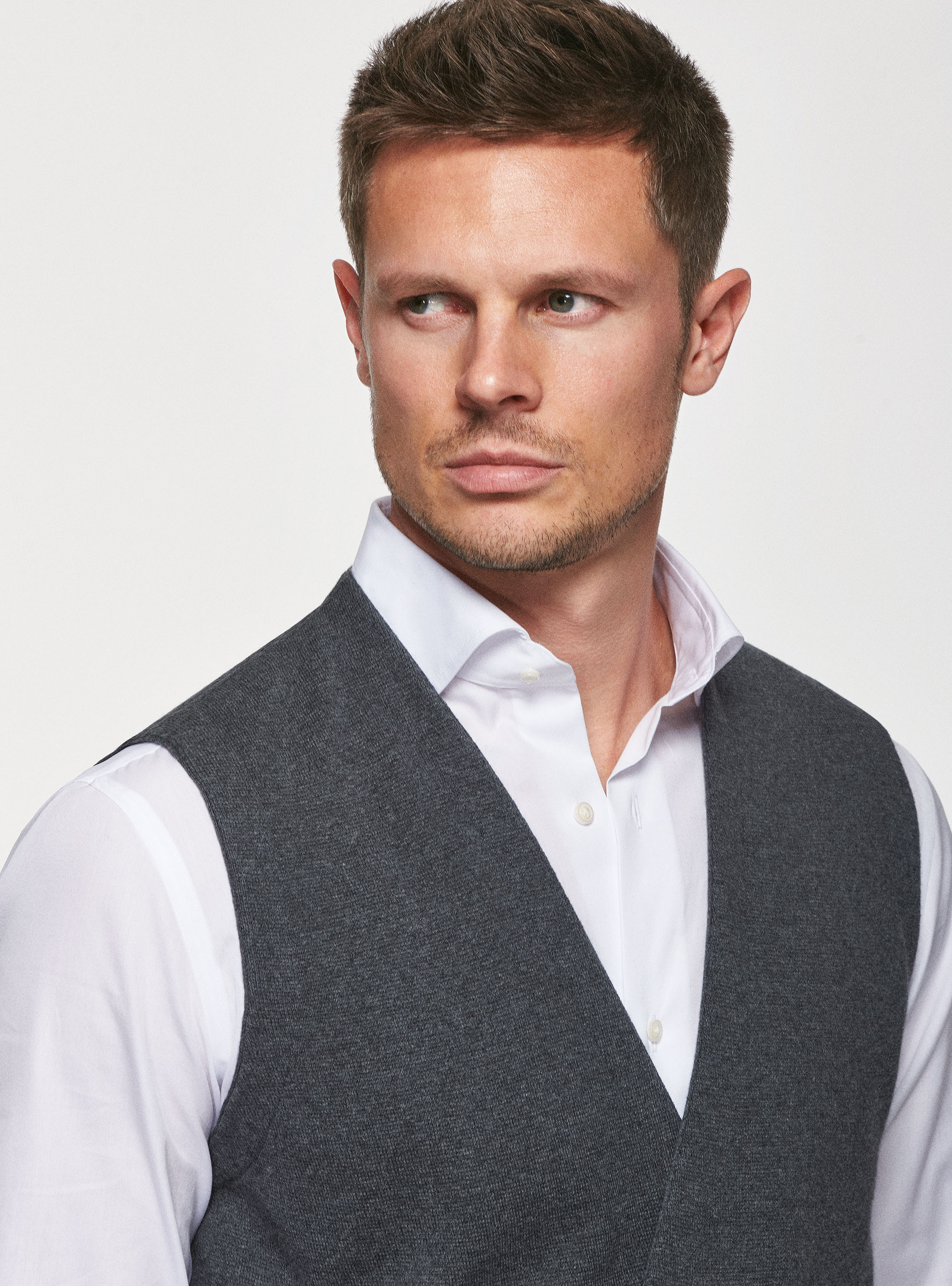 Gilet in maglia doppiopetto in cotone seta e cashmere, ASFALTO