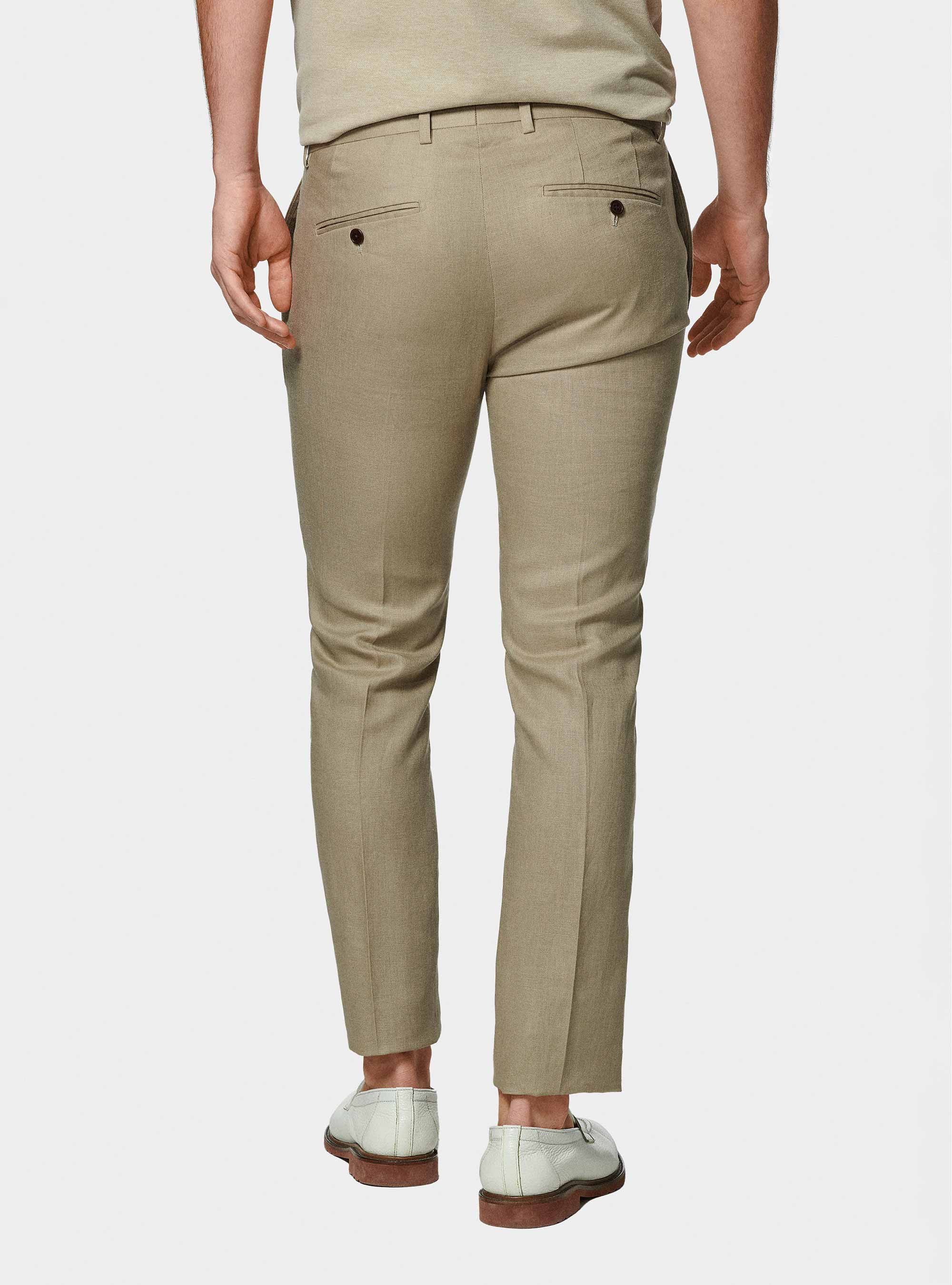 Pantaloni abito in puro lino, FANGO