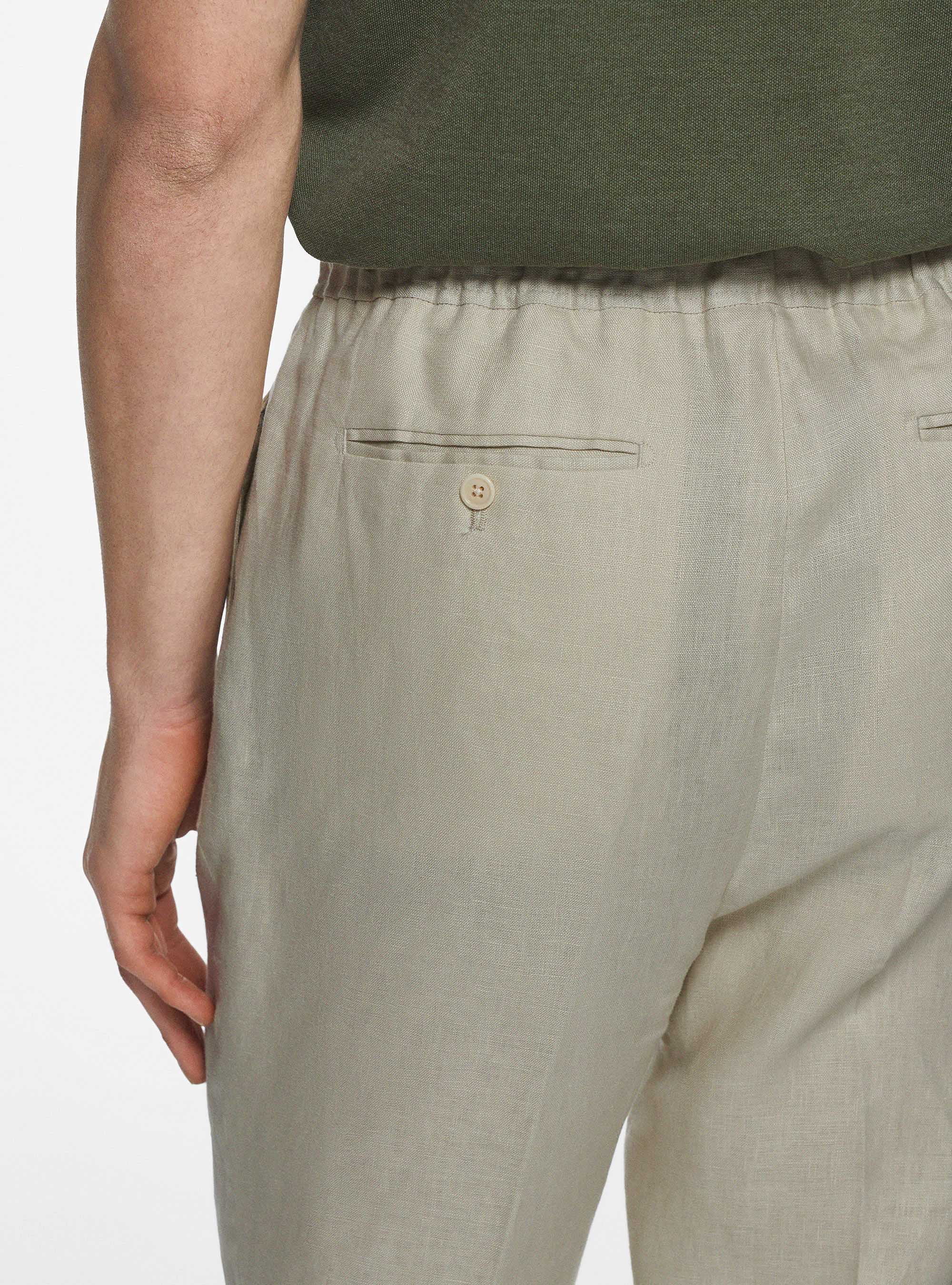 Pantaloni in puro lino con coulisse, ECRU