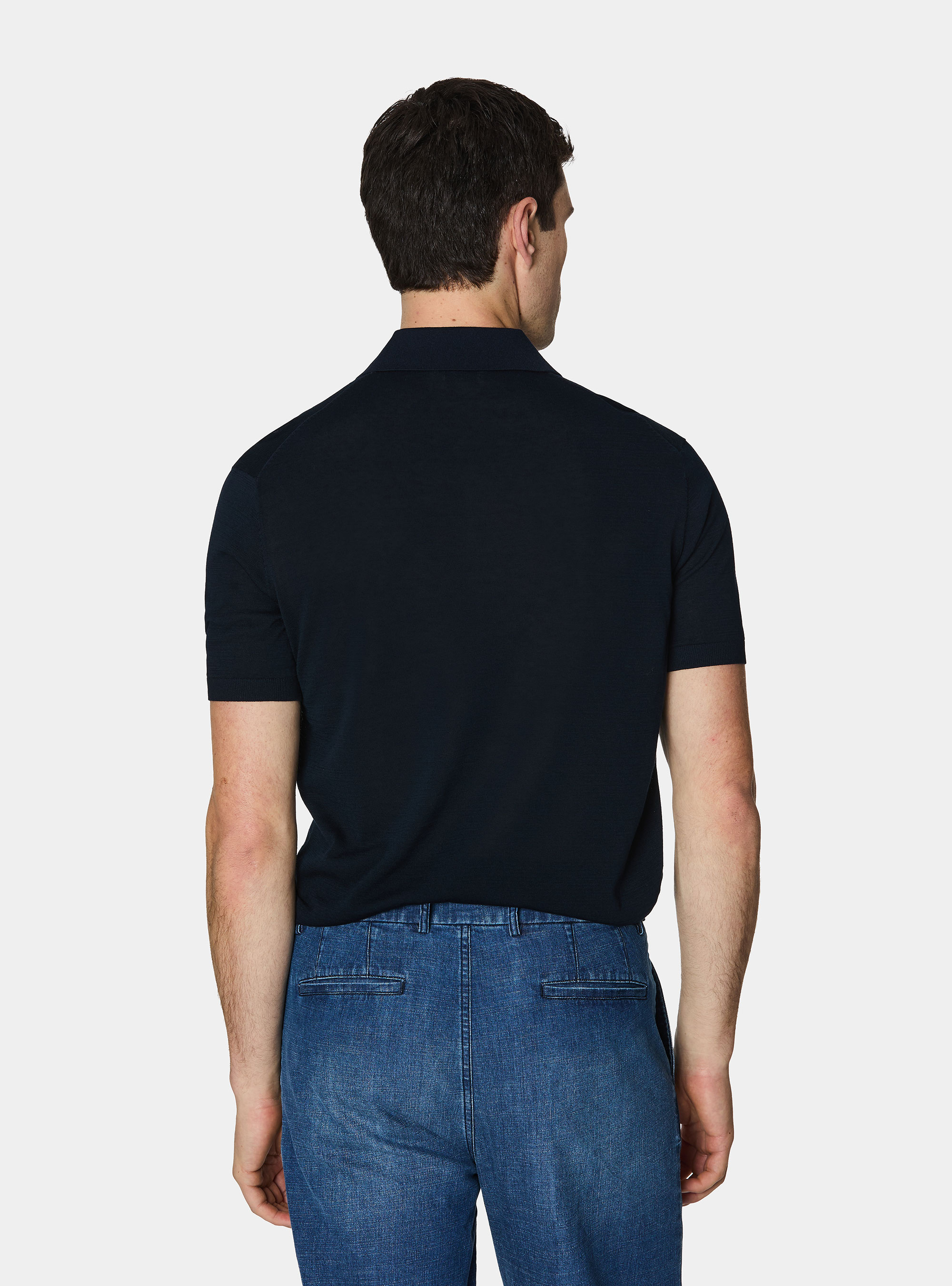 Polo en coton et soie, BLEU MARINE