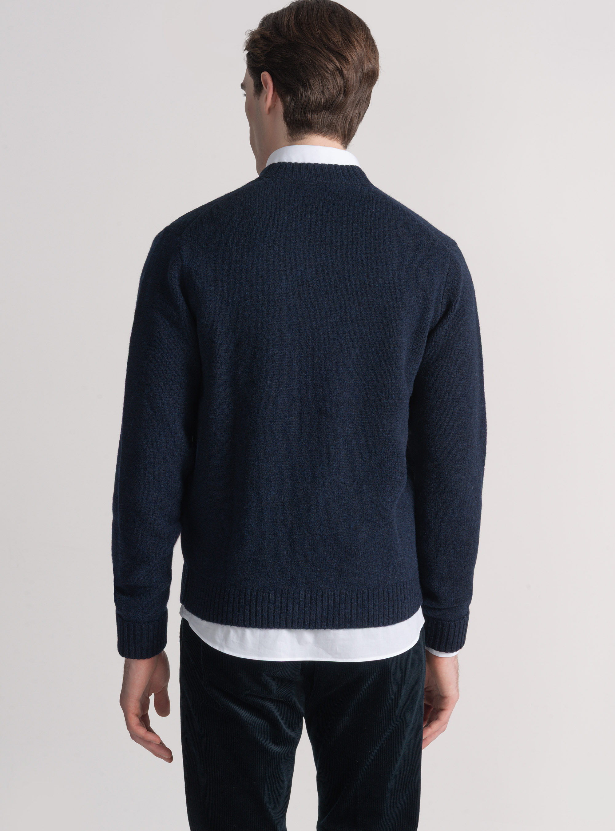 Shetland wool knit cardigan, NAVY BLUE