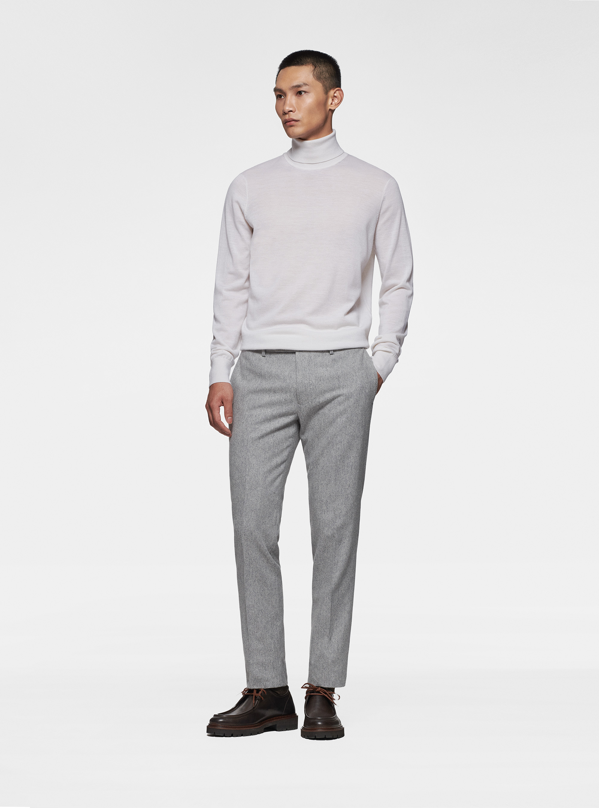 Pantaloni in flanella di misto lana Duemilagori, GRIGIO CHIARO MELANGE