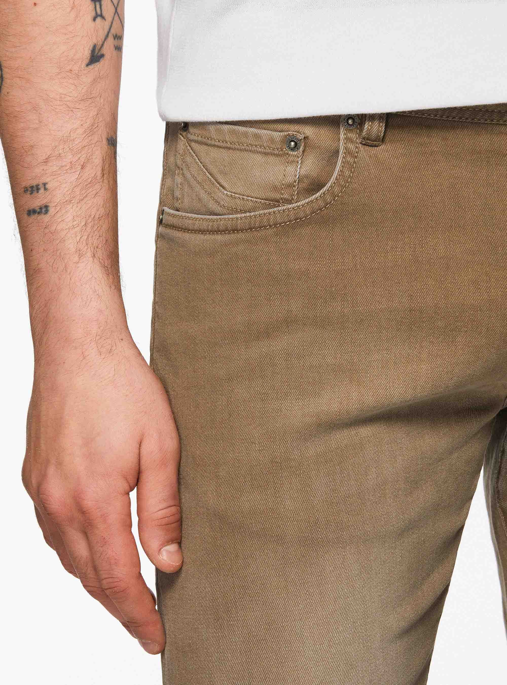 Coloured stretch cotton trousers, SAND