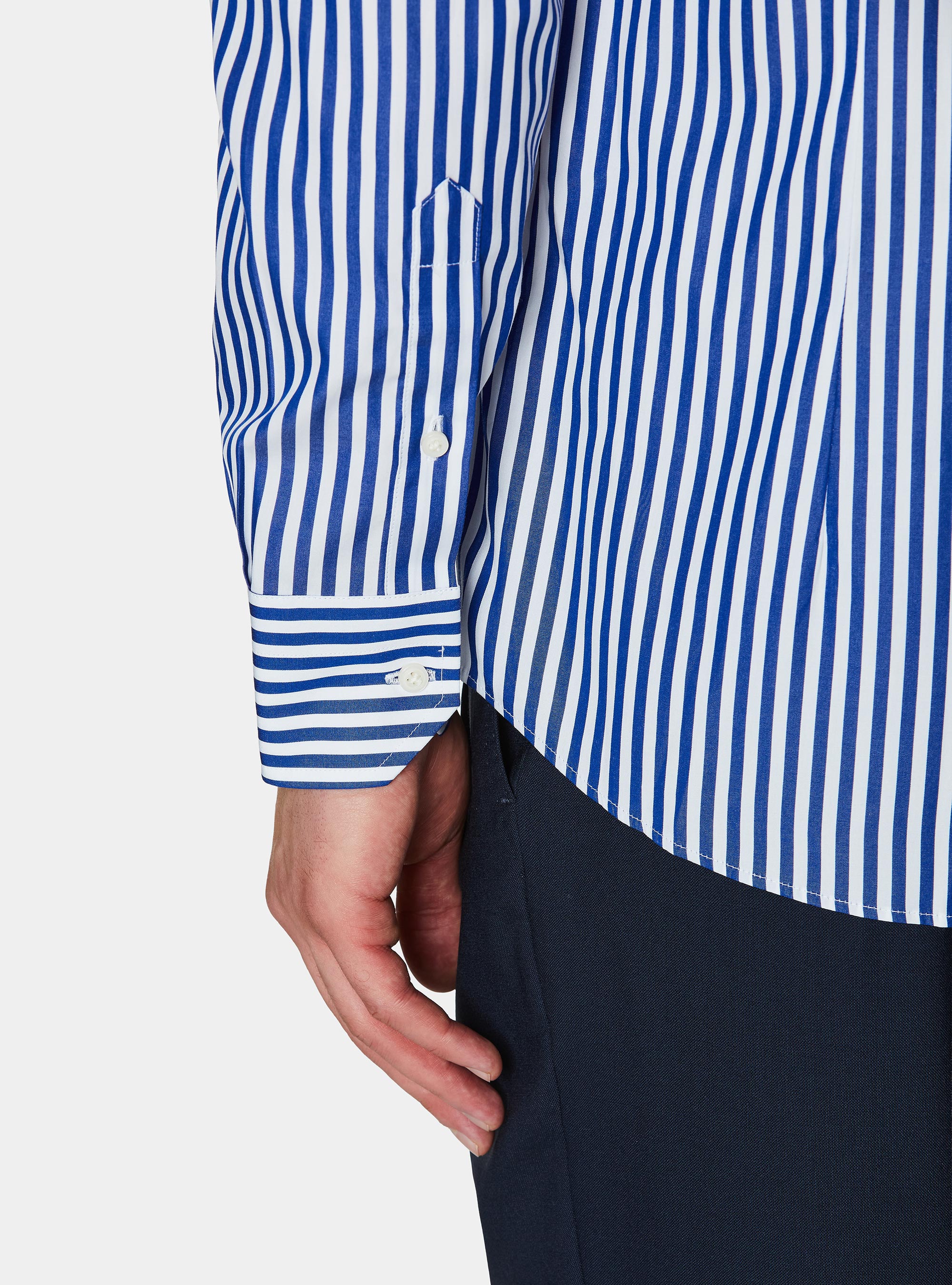 Camicia in popeline di cotone riga larga, BLU