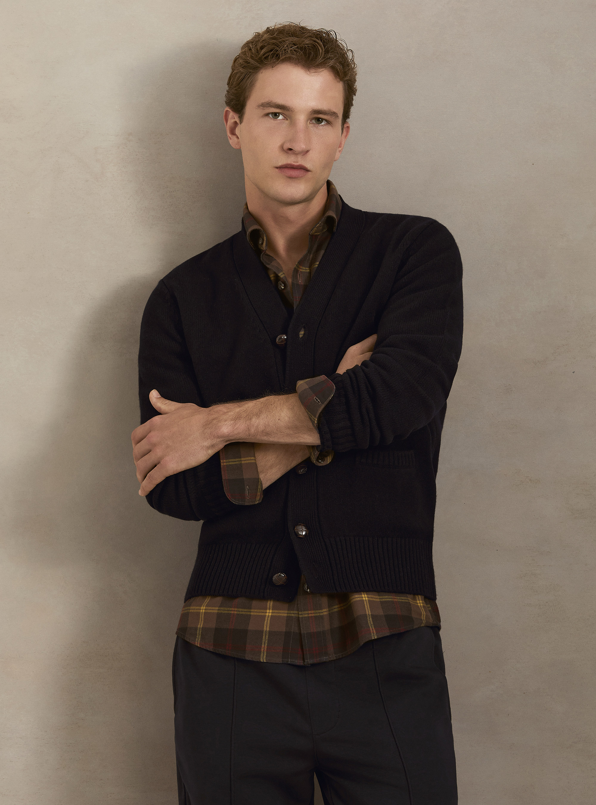 Button-up wool and cashmere cardigan, NAVY BLUE