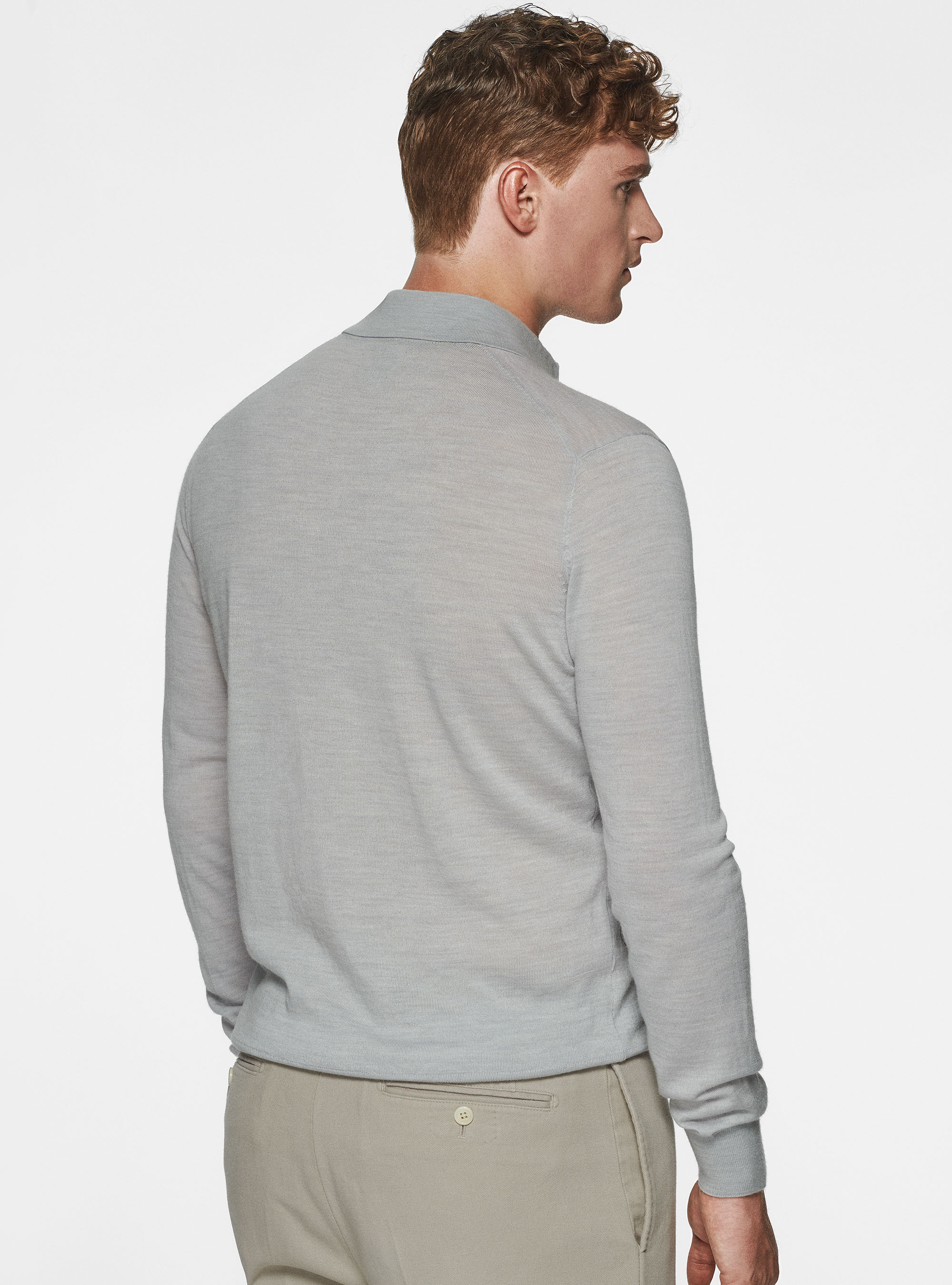 Polo shirt in pure extra-fine merino wool, LIGHT GREY MELANGE