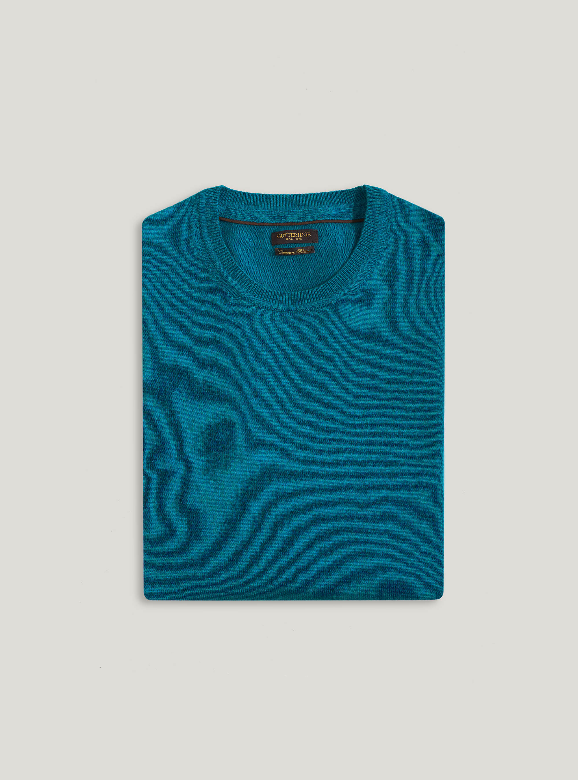 Maglia girocollo in lana lambswool e cashmere, TURCHESE 0258C