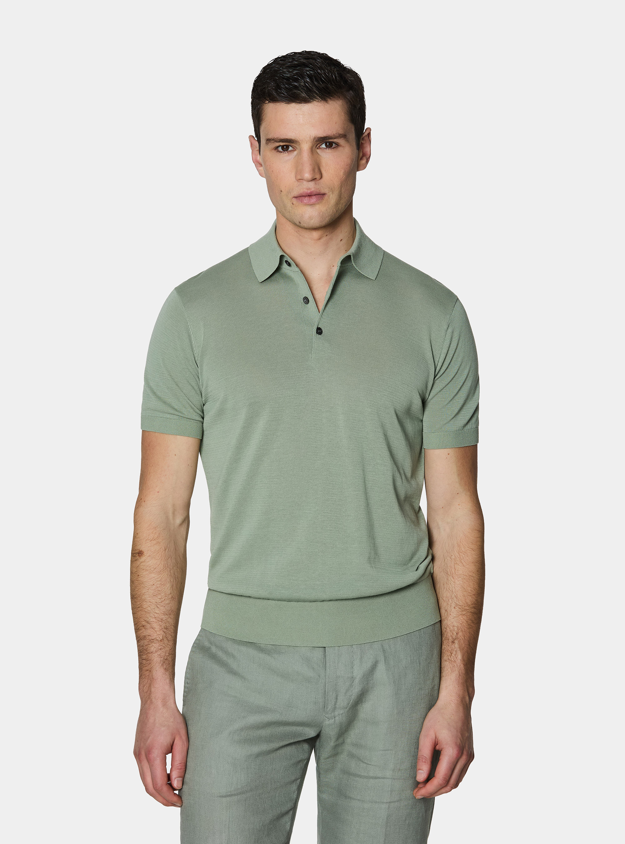 Cotton and silk polo shirt, SALVIA 0602C