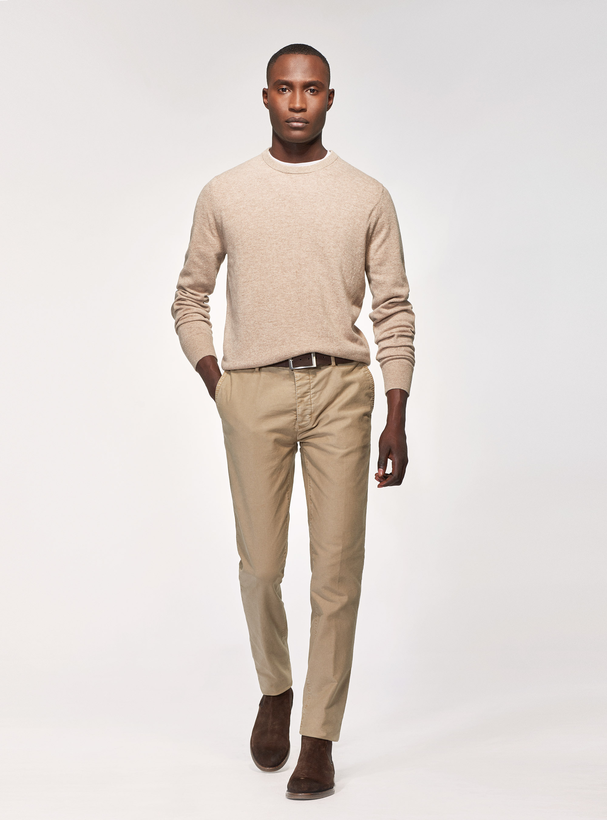 Maglia girocollo in lana lambswool e cashmere, PANNA