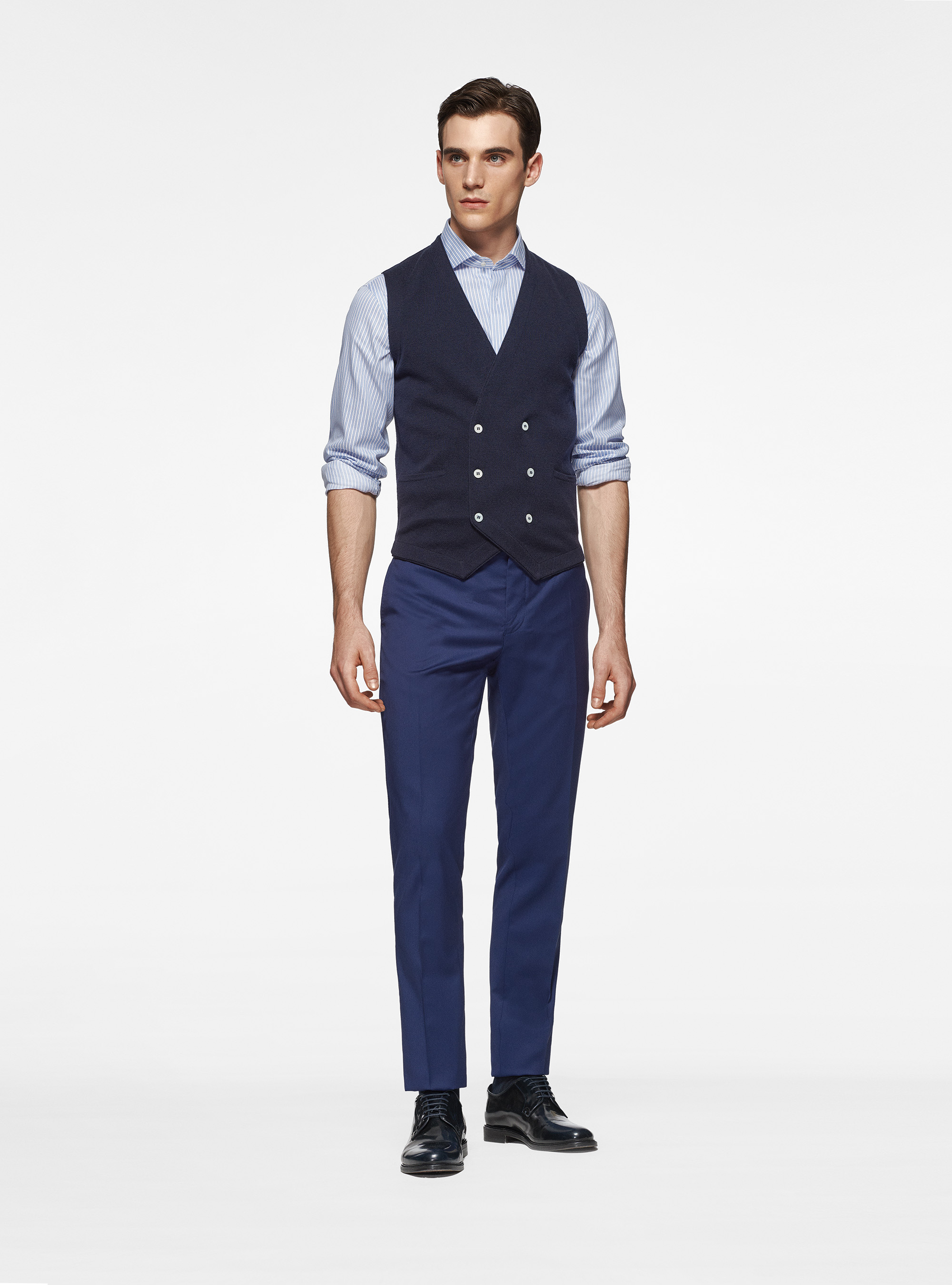 Gilet in maglia doppiopetto in pura lana merino, BLU NAVY