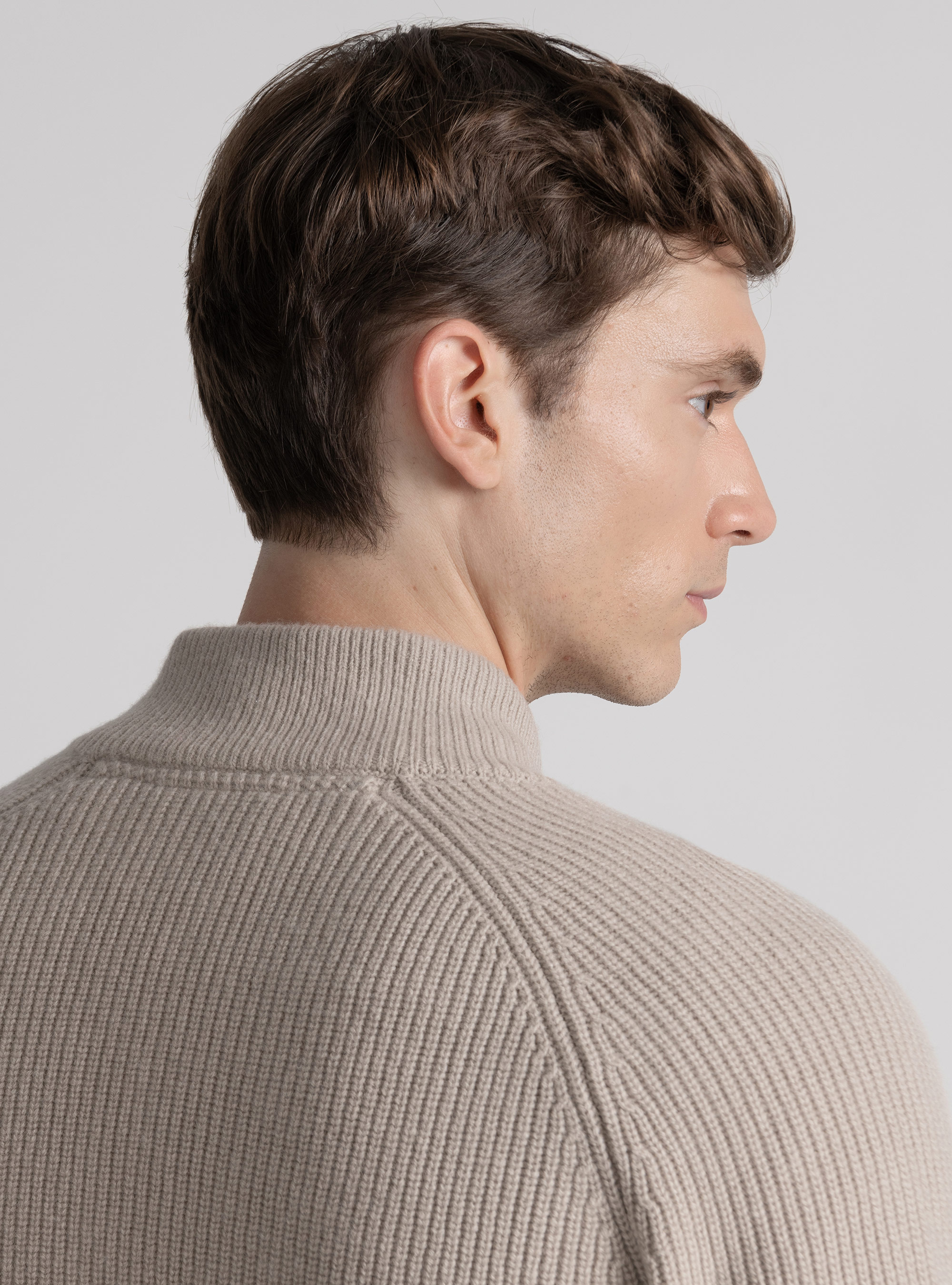 Cardigan con zip in maglia raglan in lana merino, SABBIA