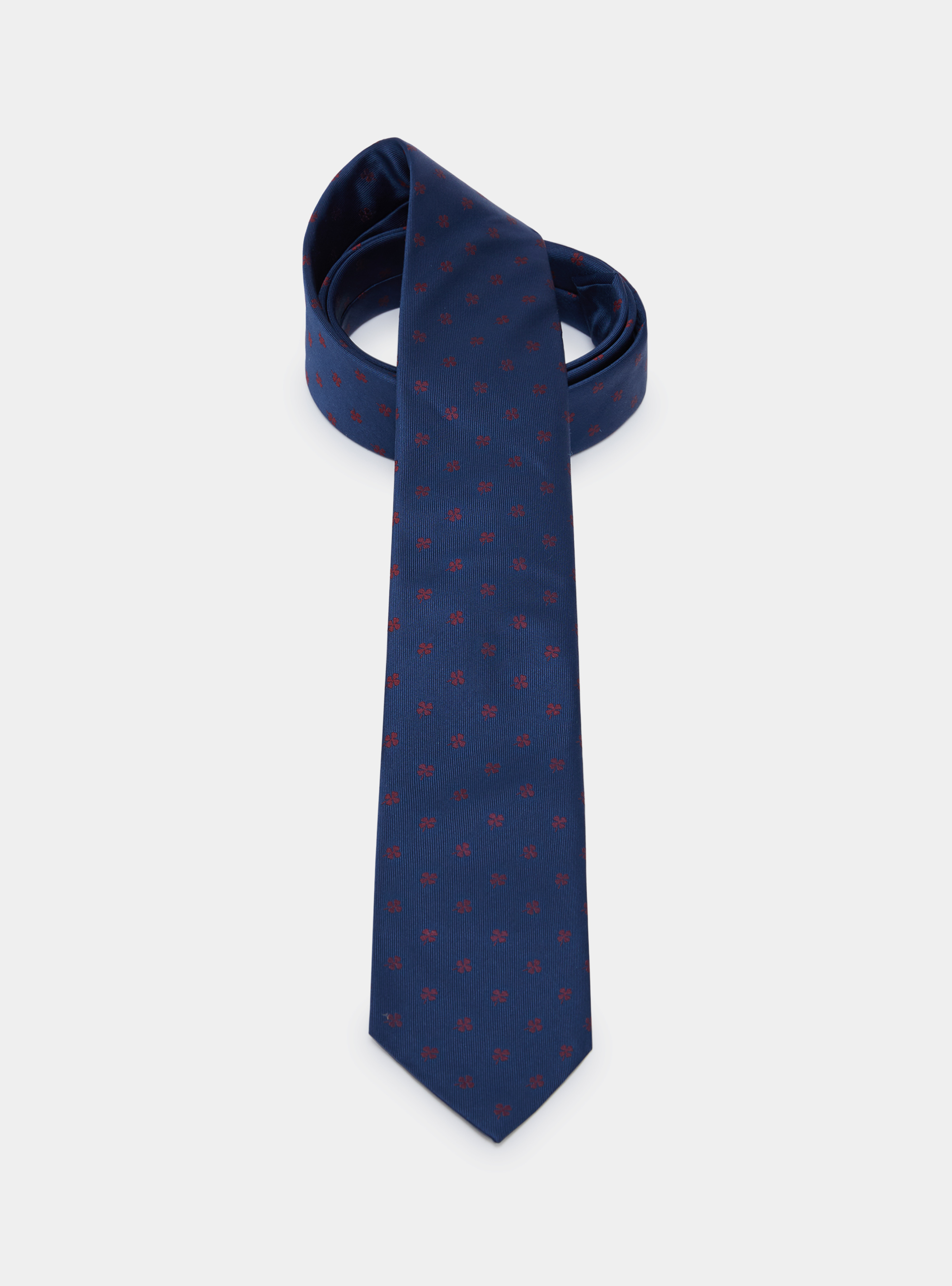 Silk twill tie with four-leaf clovers, NAVY/BORDEAUX B054
