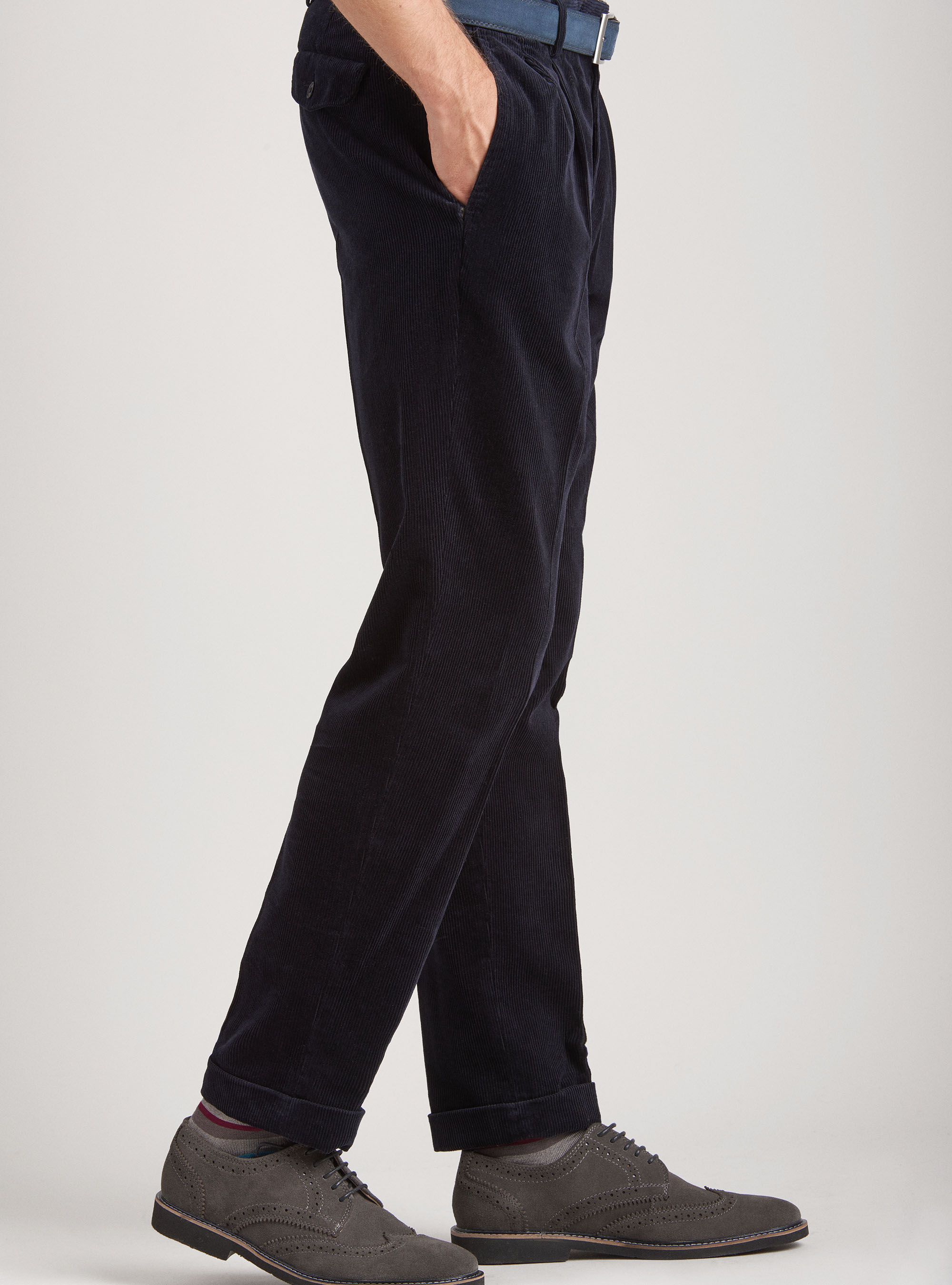 Pantaloni chino in velluto di cotone, BLU NAVY