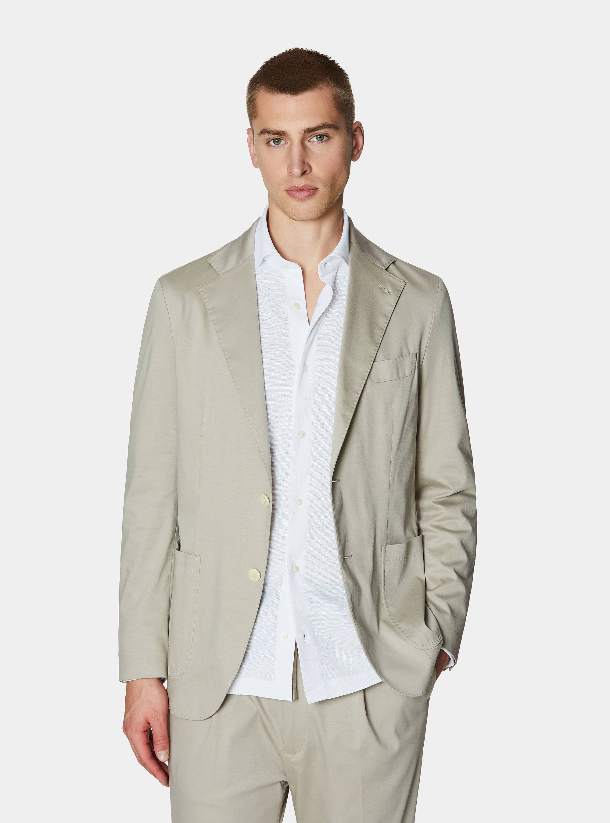 Technical cotton jersey blazer, ECRU