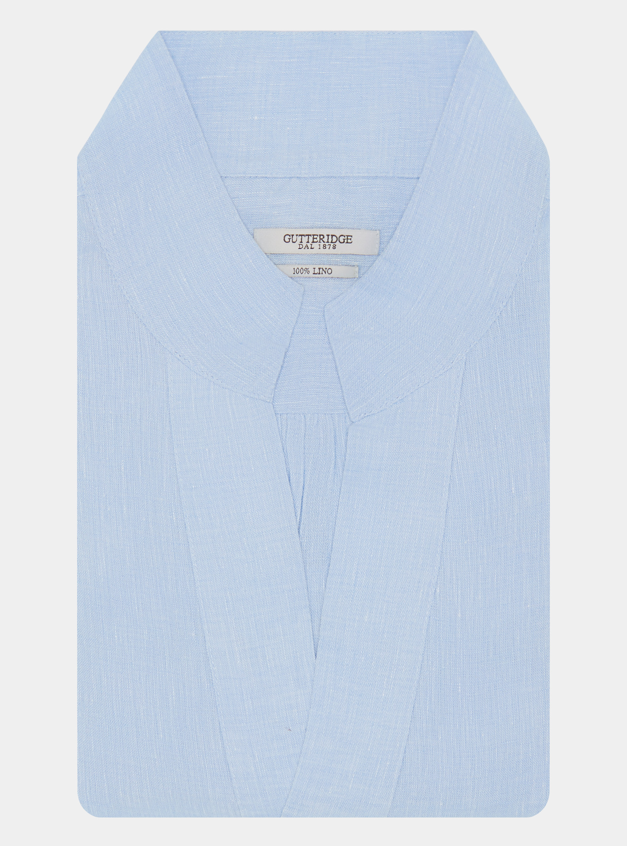 Camisa coreana de lino puro, CELESTE