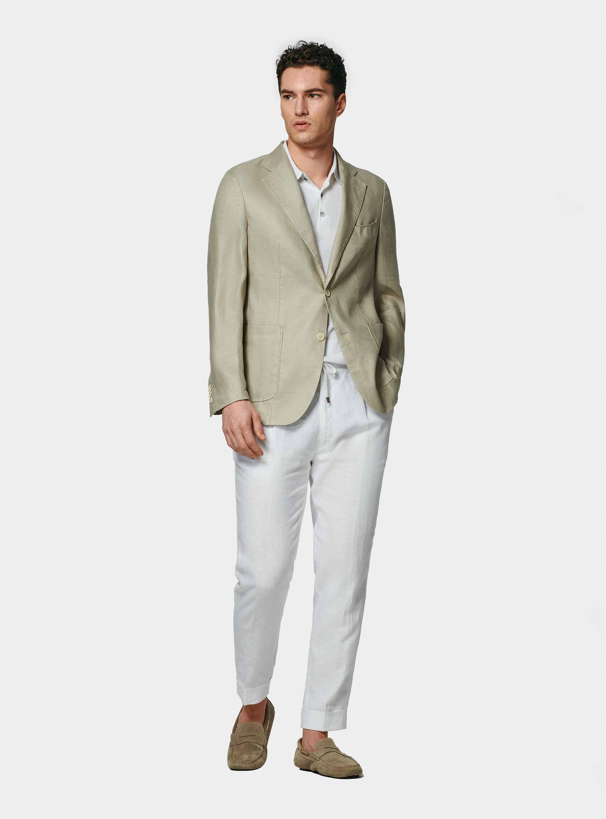 Giacca hopsack in puro lino, SABBIA