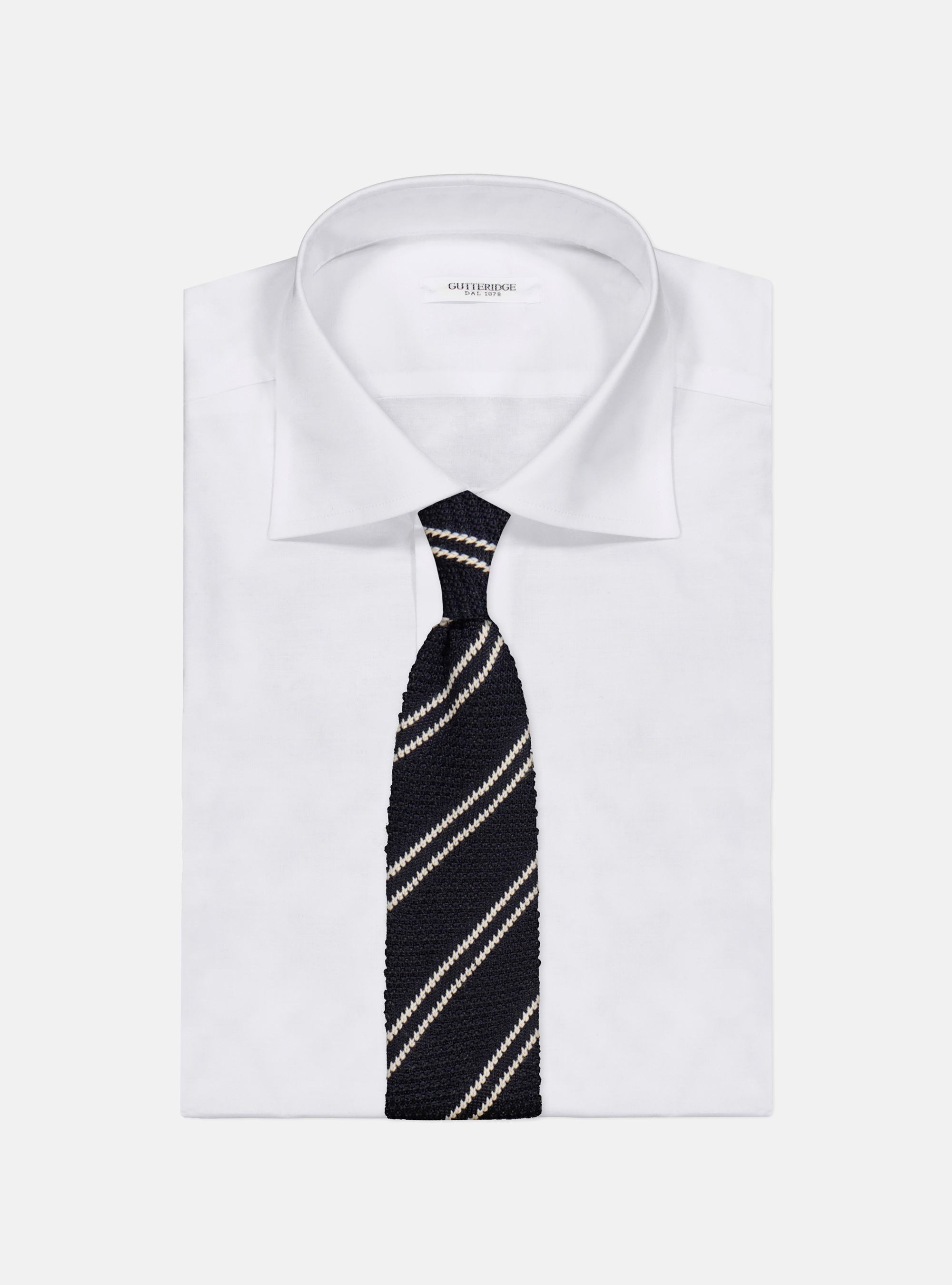 Knitted diagonal stripes tie, NAVY BLUE