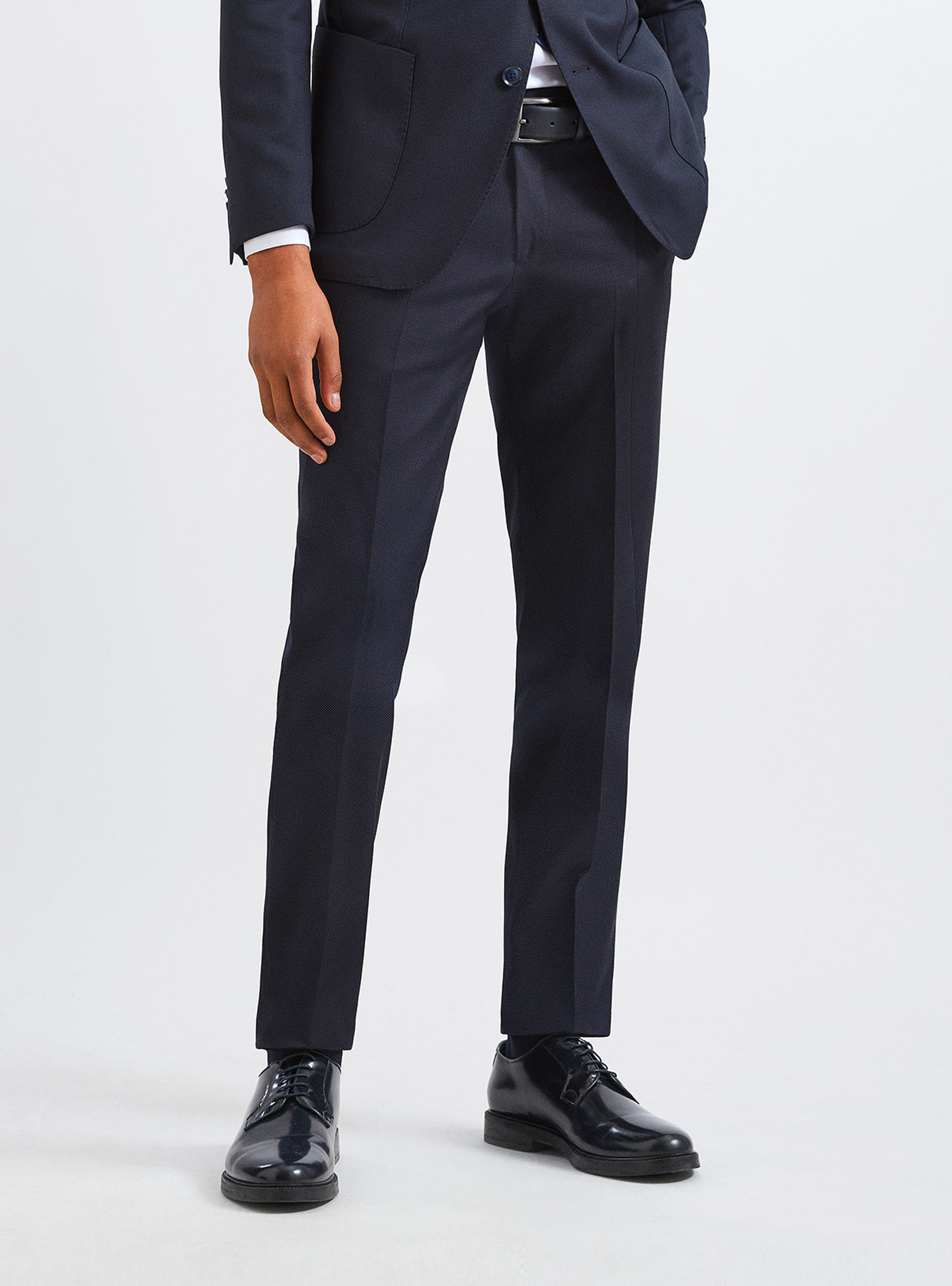 Pantaloni per abito in lana occhio di pernice superfine 110's, BLU NAVY