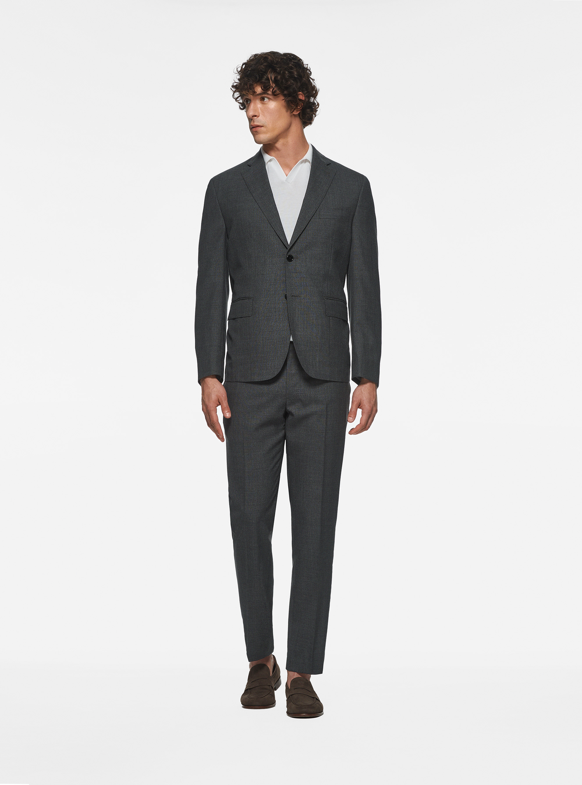 Pantaloni drop 4 in pura lana, ASFALTO 0112C