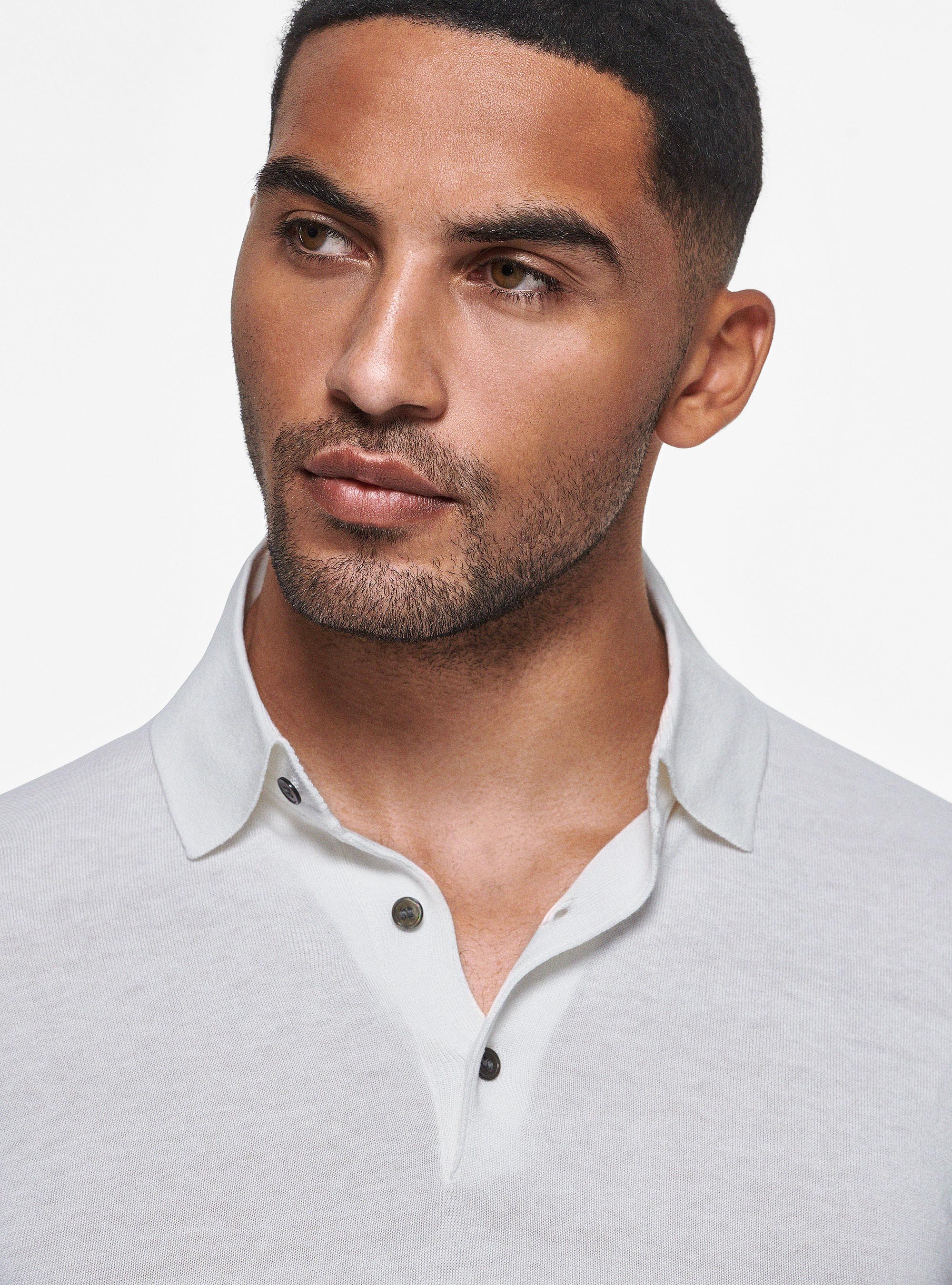 Polo in maglia seta e cotone, BIANCO