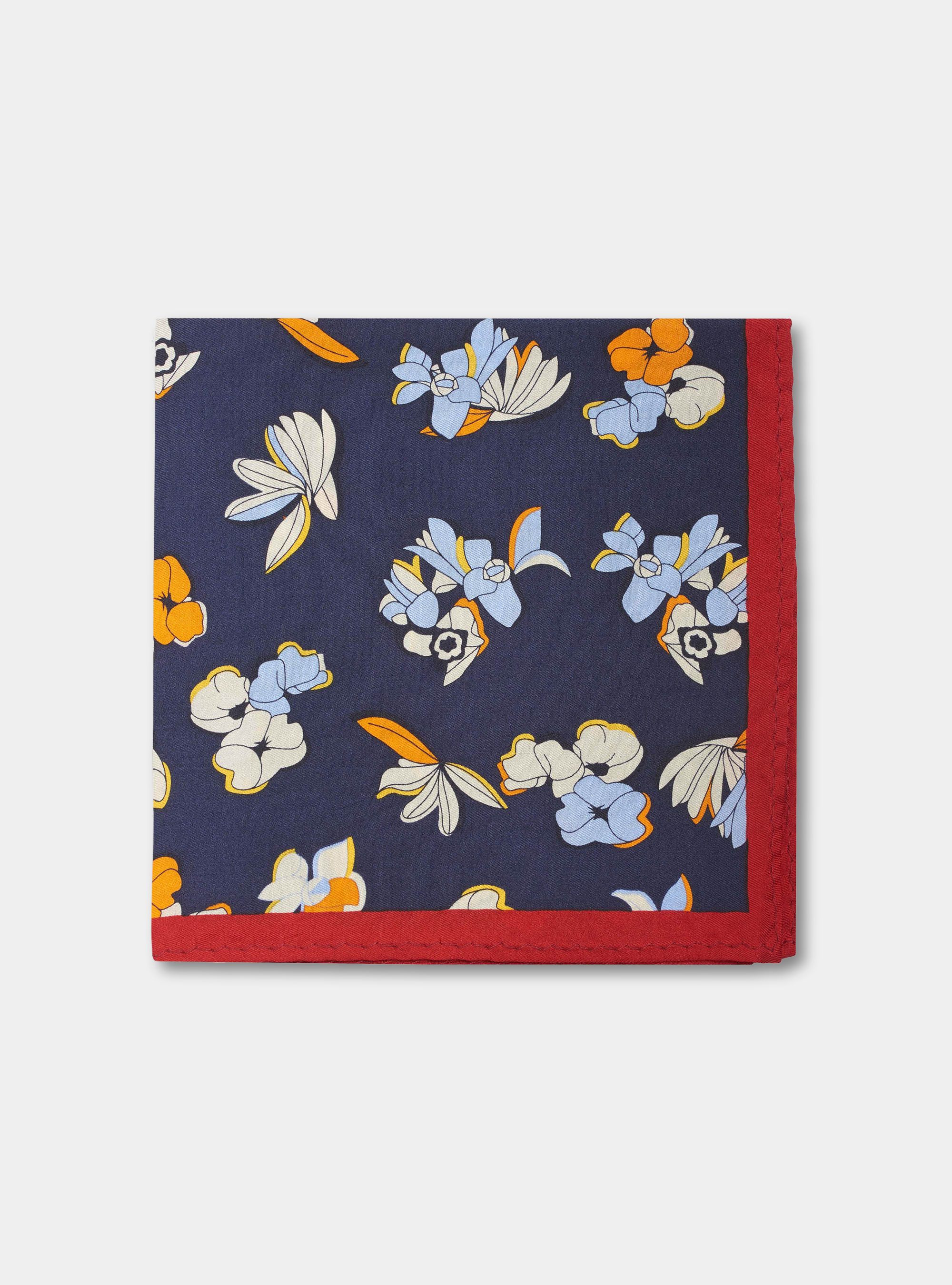 Pochette fantasia floreale in seta stampata, BLU NAVY