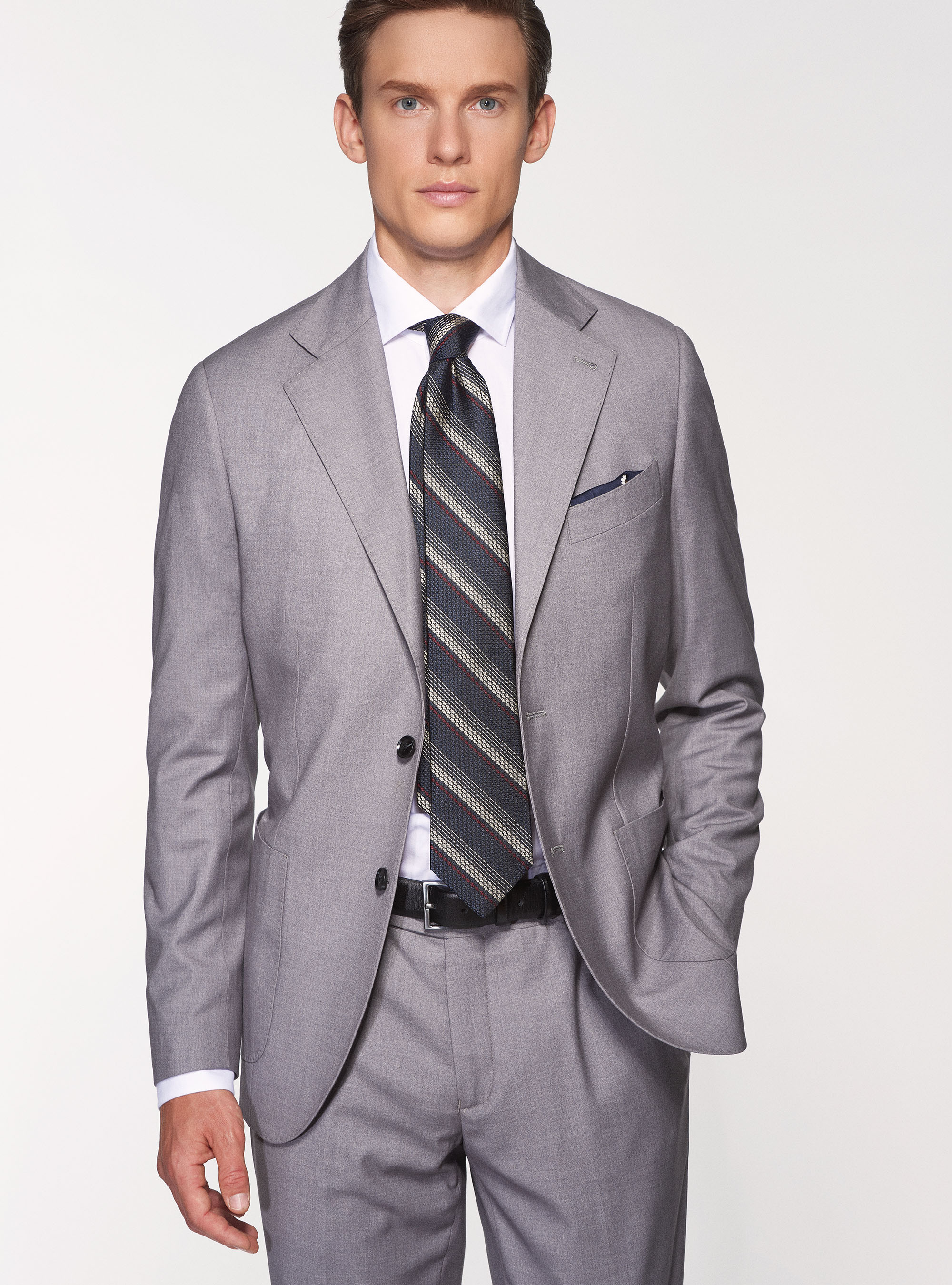 Giacca per abito slim fit con tasche a toppa, GRIGIO MELANGE 0151C