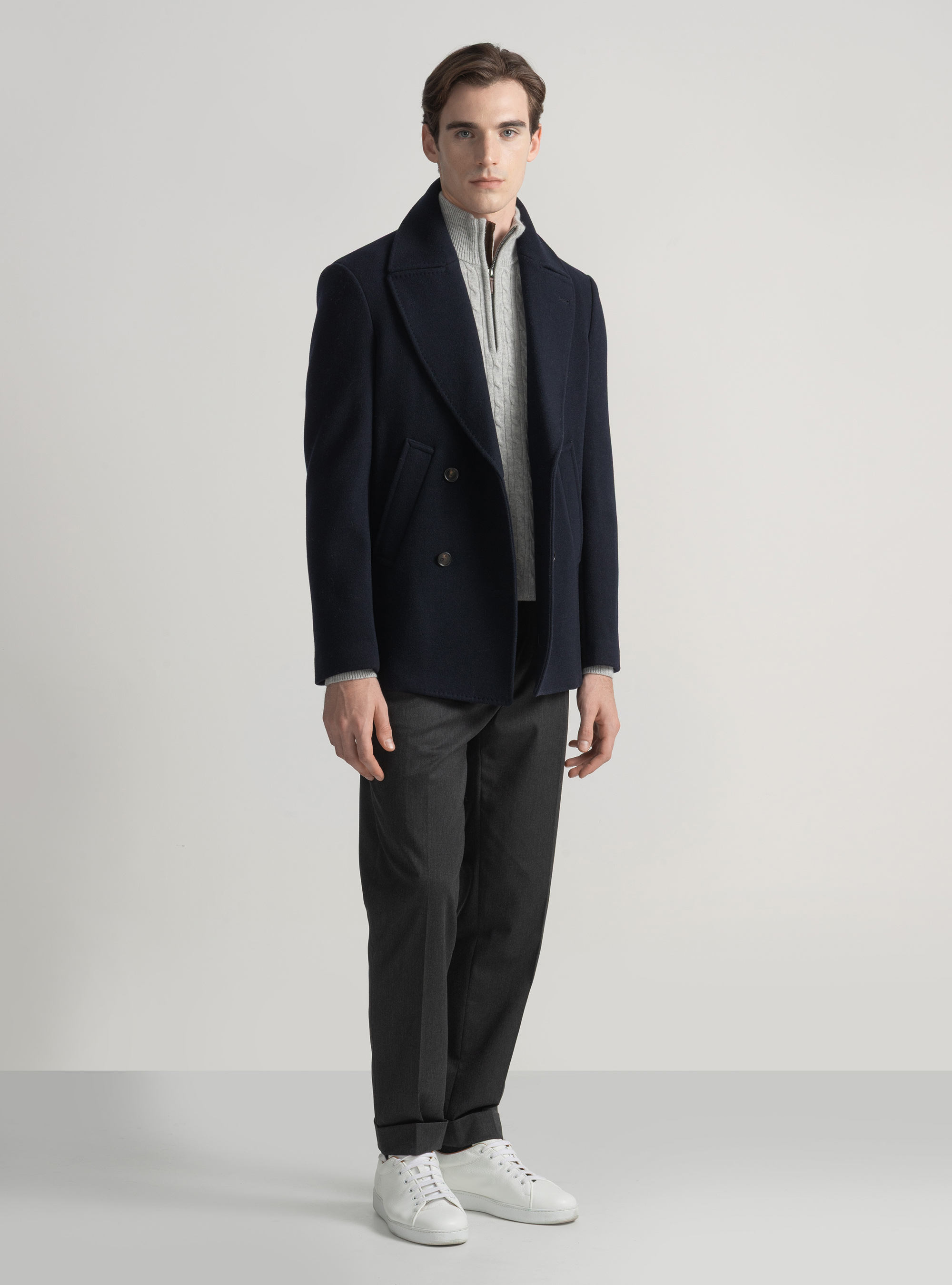 Peacoat in misto lana, BLU NAVY