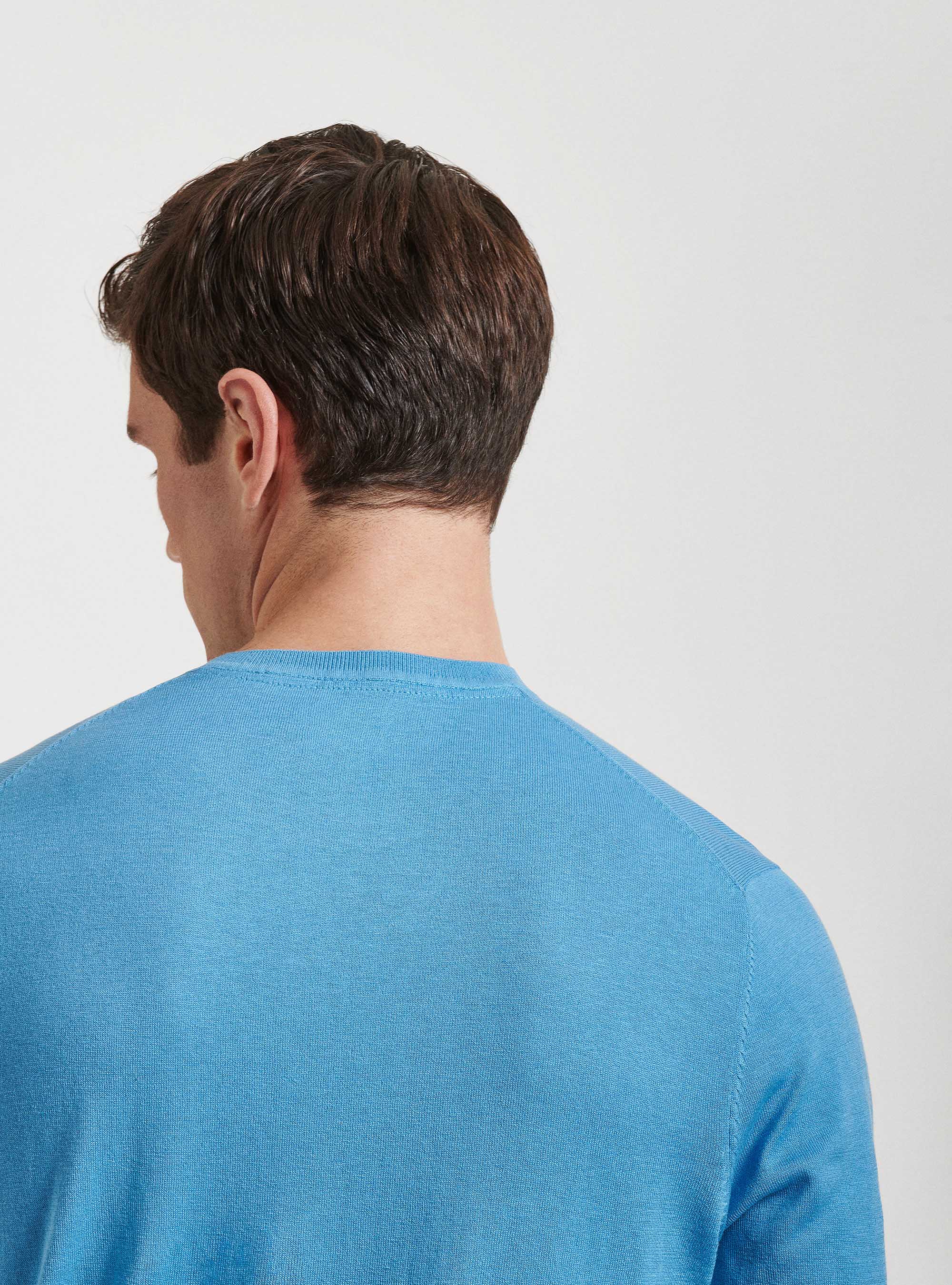 Maglia girocollo in seta e cotone, AZZURRO