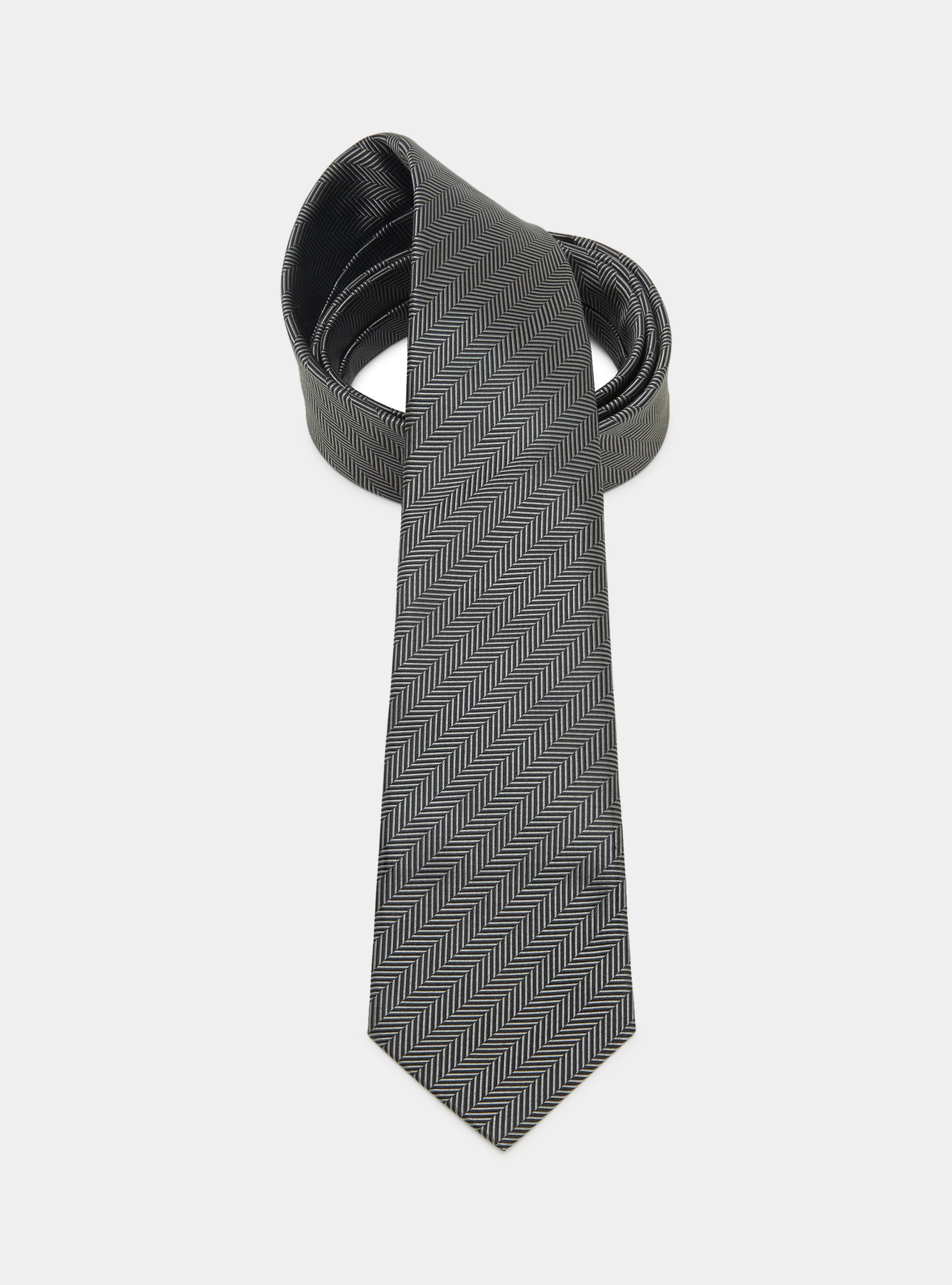 Solid-colour herringbone silk tie, GREY