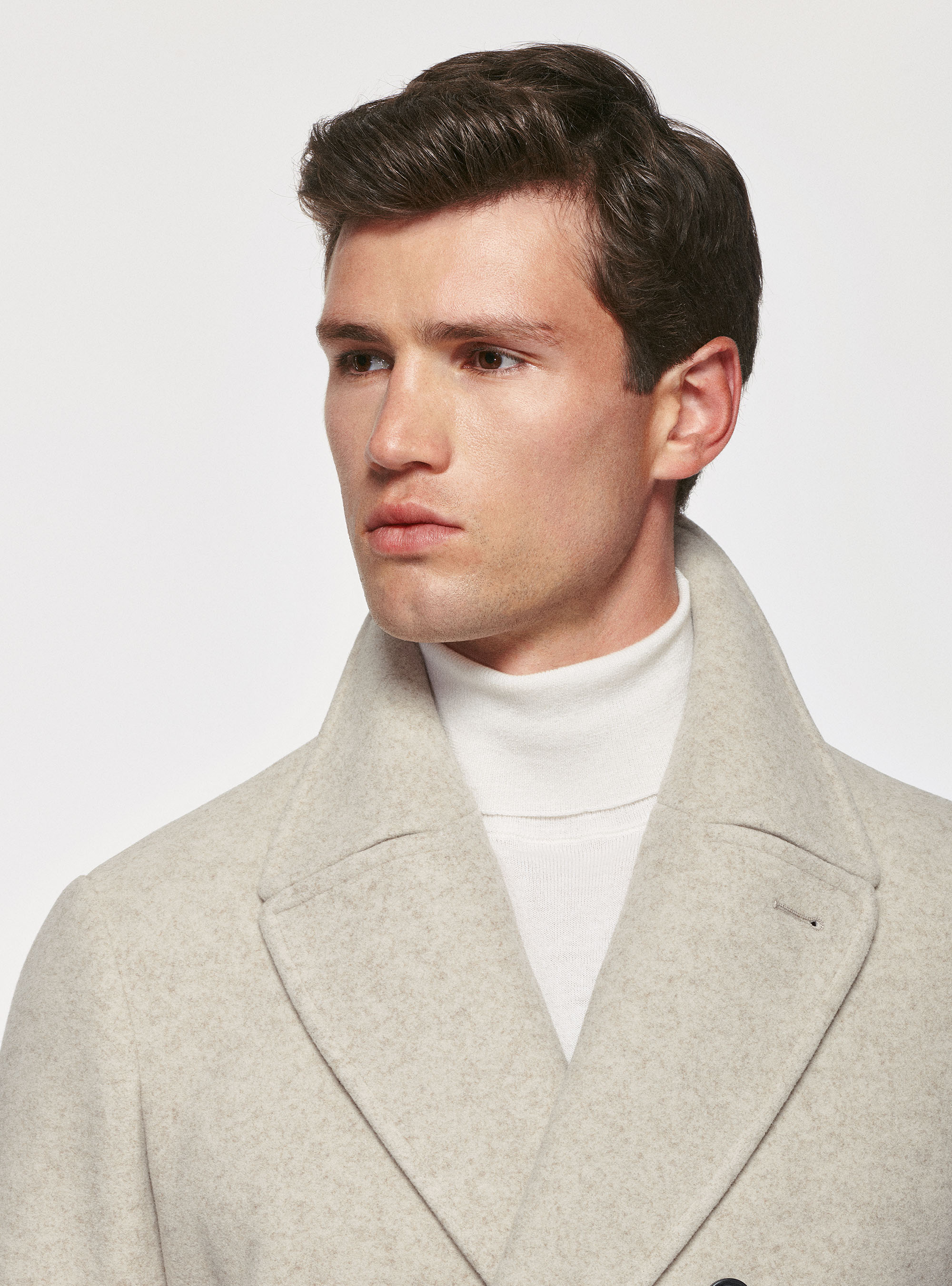 Double-breasted plain peacoat, ECRU