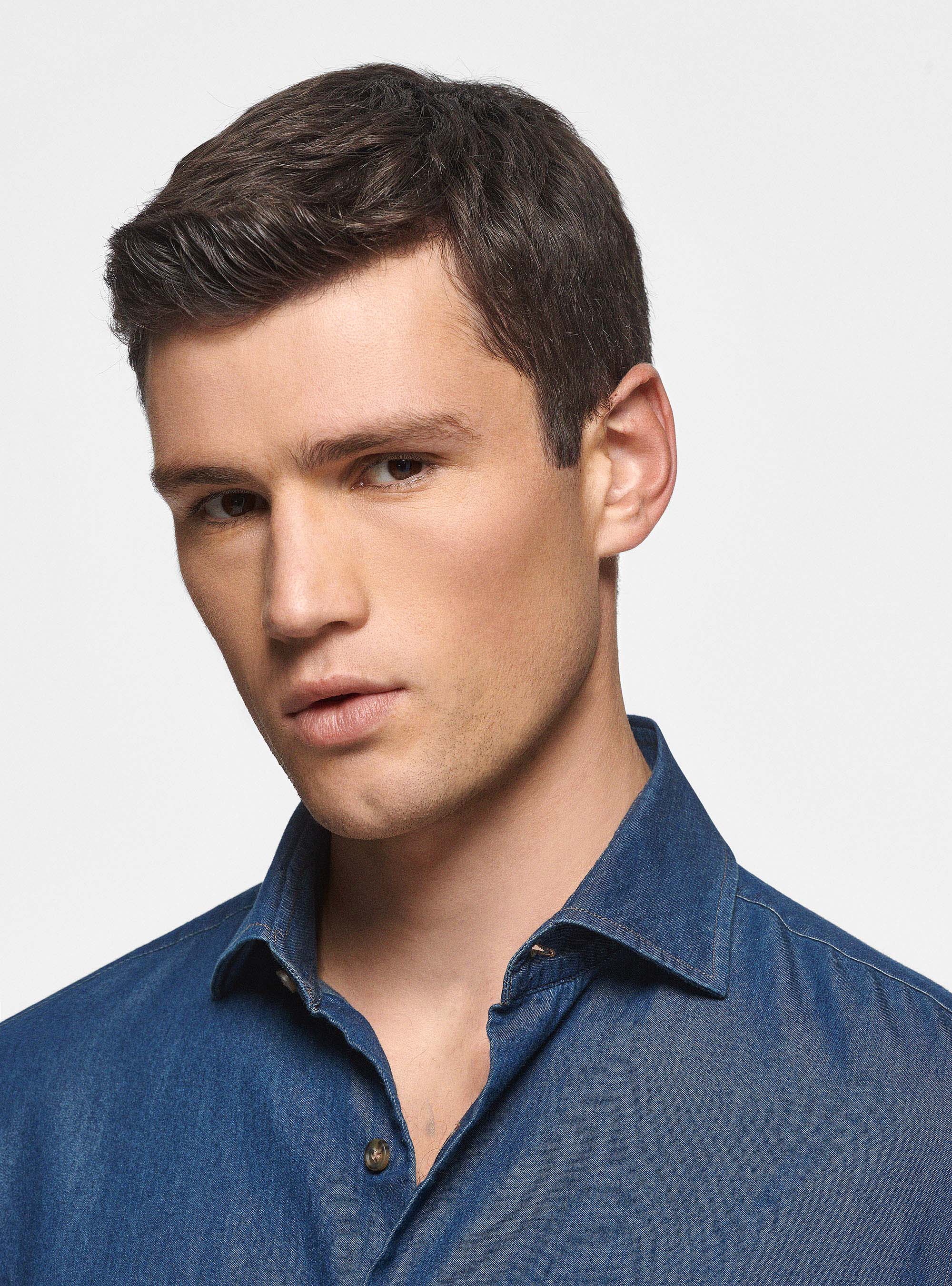 Camicia in cotone chambray, BLU NAVY