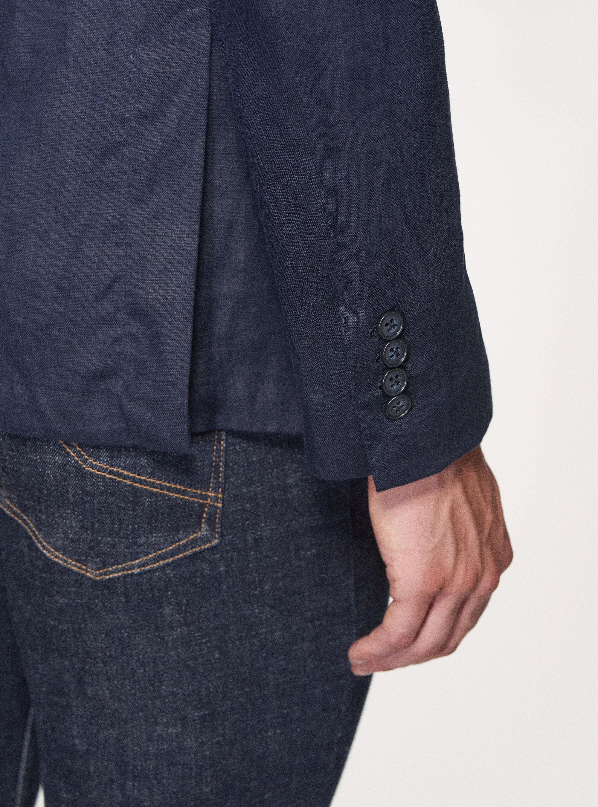Giacca in 100% lino, BLU NAVY