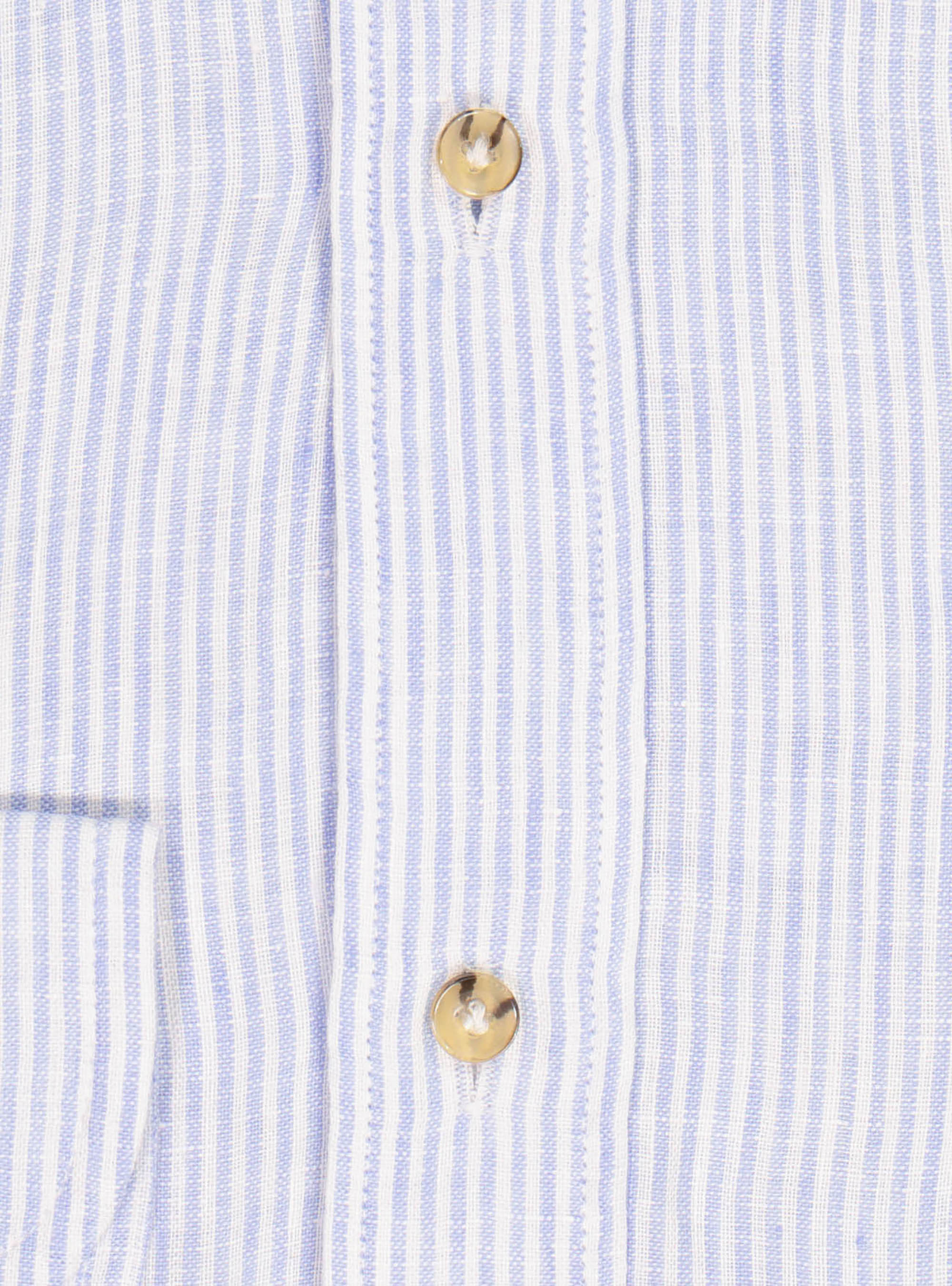 Chemise col fran&ccedil;ais semi-ouvert en lin ray&eacute;, BLEU CIEL