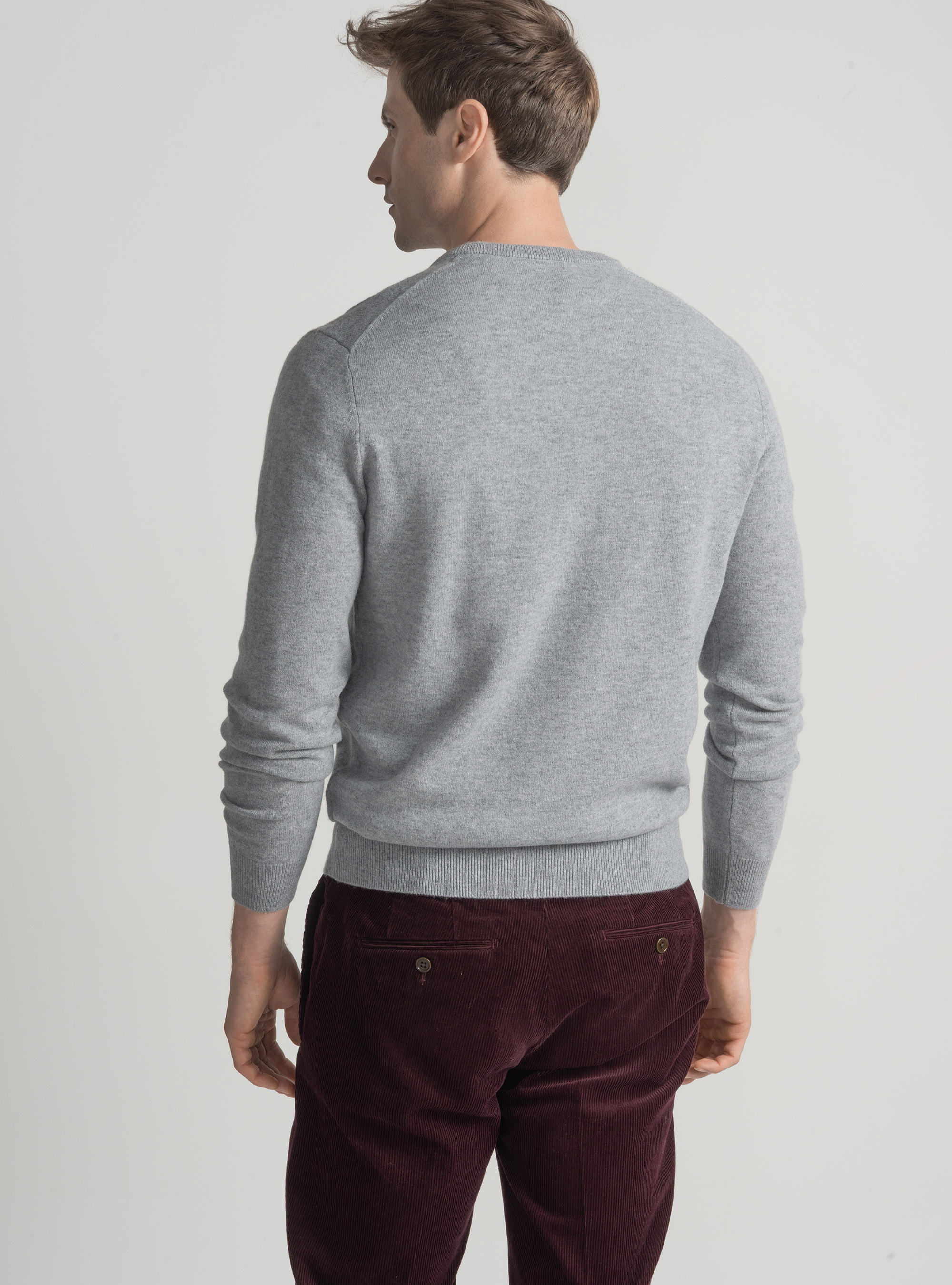 Maglia scollo a V in lana merino, GRIGIO MELANGE 0151C