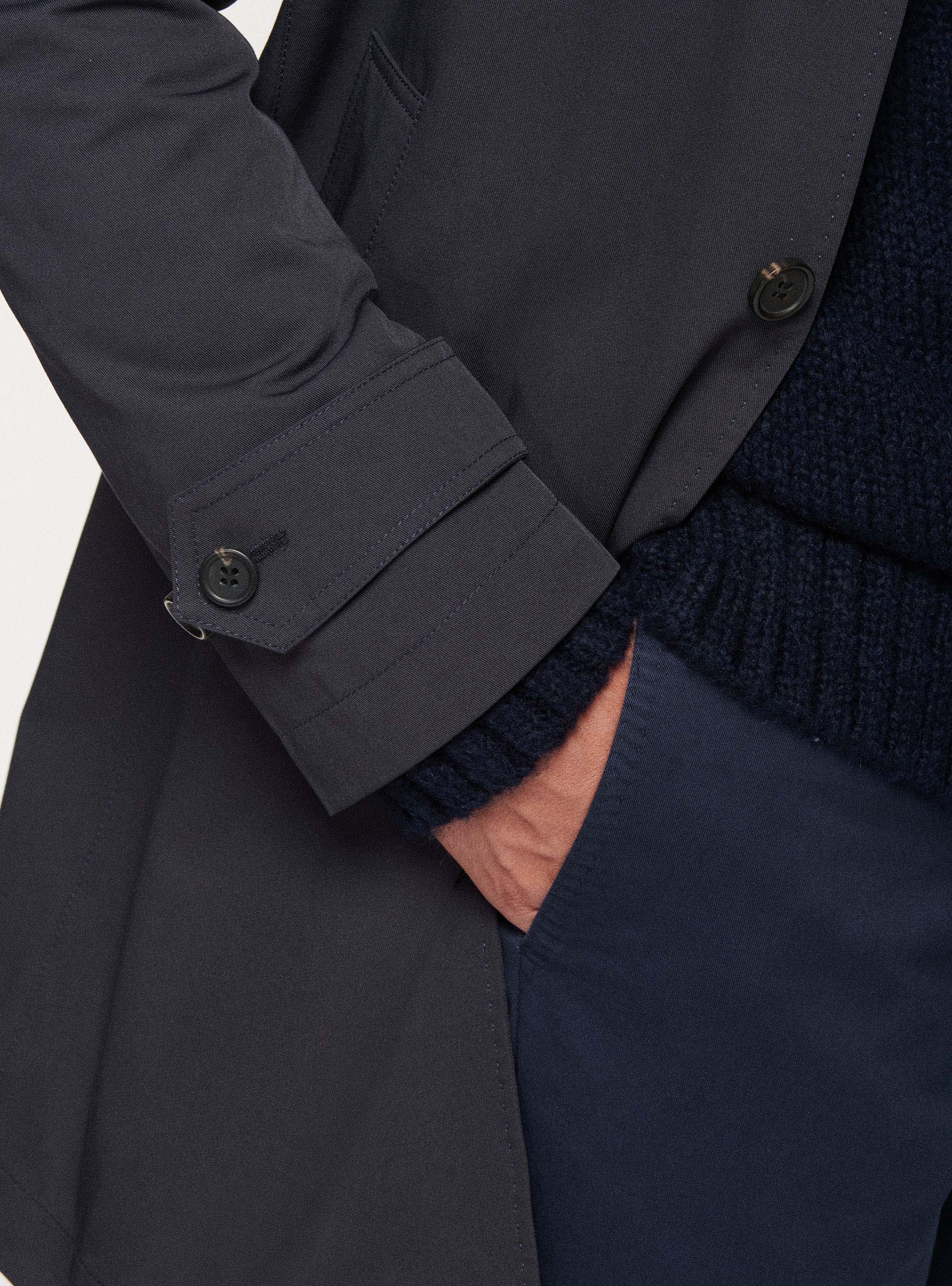 Impermeabile monopetto in tessuto idrorepellente, BLU NAVY